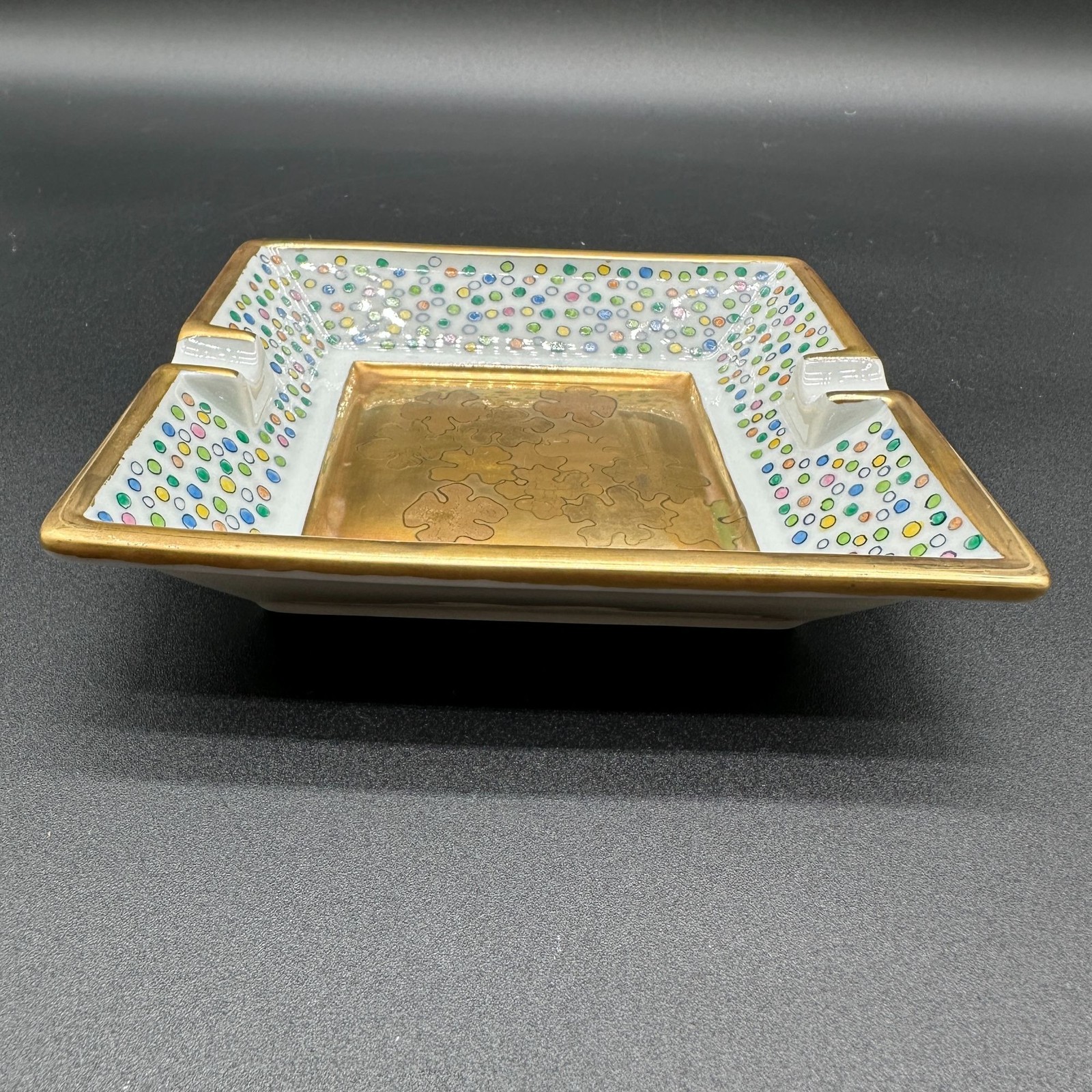 Limoges France Cigar Ashtray Trinket Dish Thick Gold Gilded Trim Man Cave