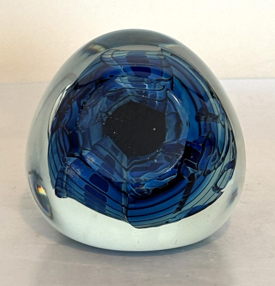 Robert Eickholt Abstract Blue Paperweight Dated 2001 Signed 4 1/4″; 2 lbs 2.6 oz