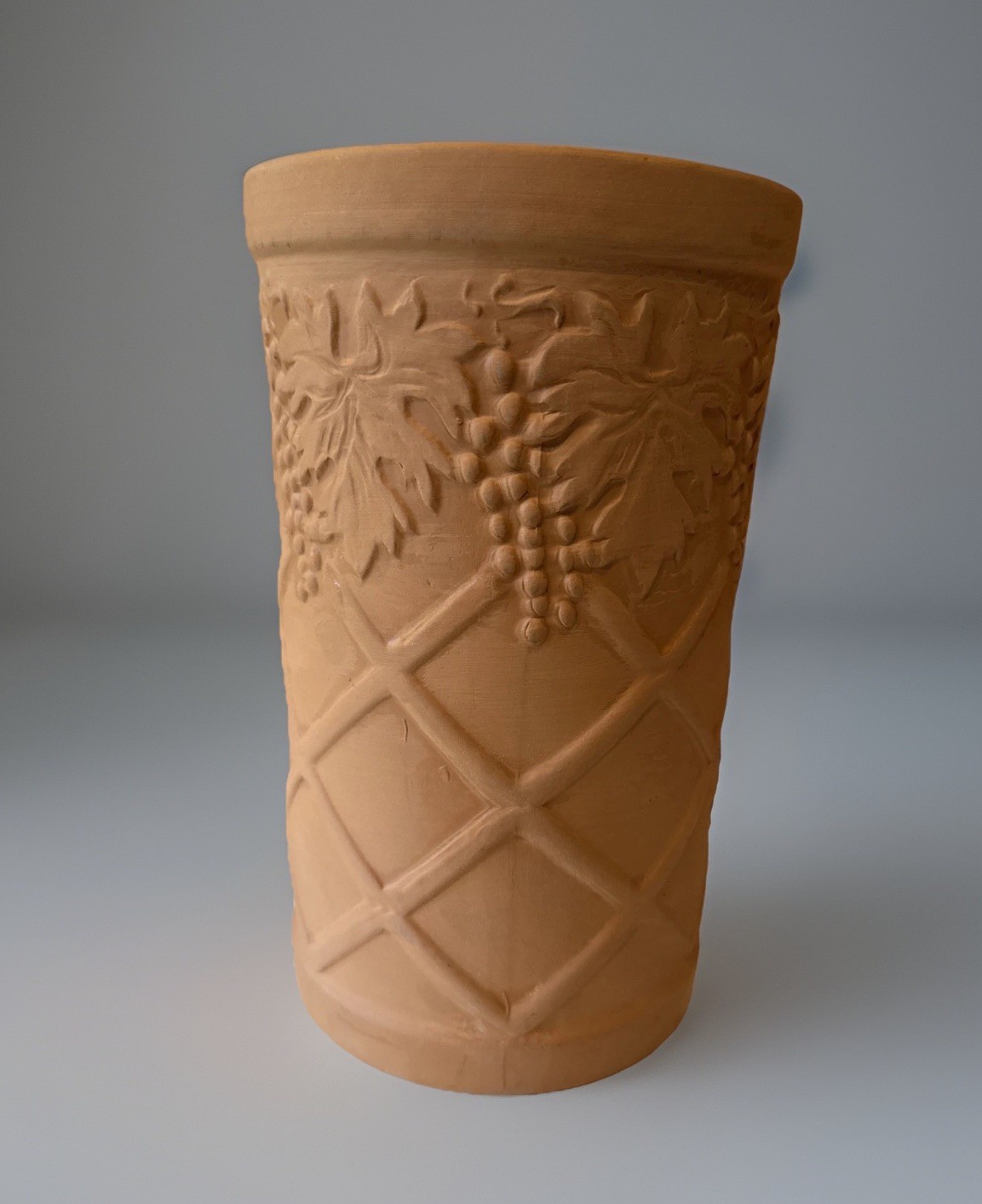 Terra Cotta ITALY Wine Vase Cooler Grape Vine Embossed Design Fresco Orig. Box