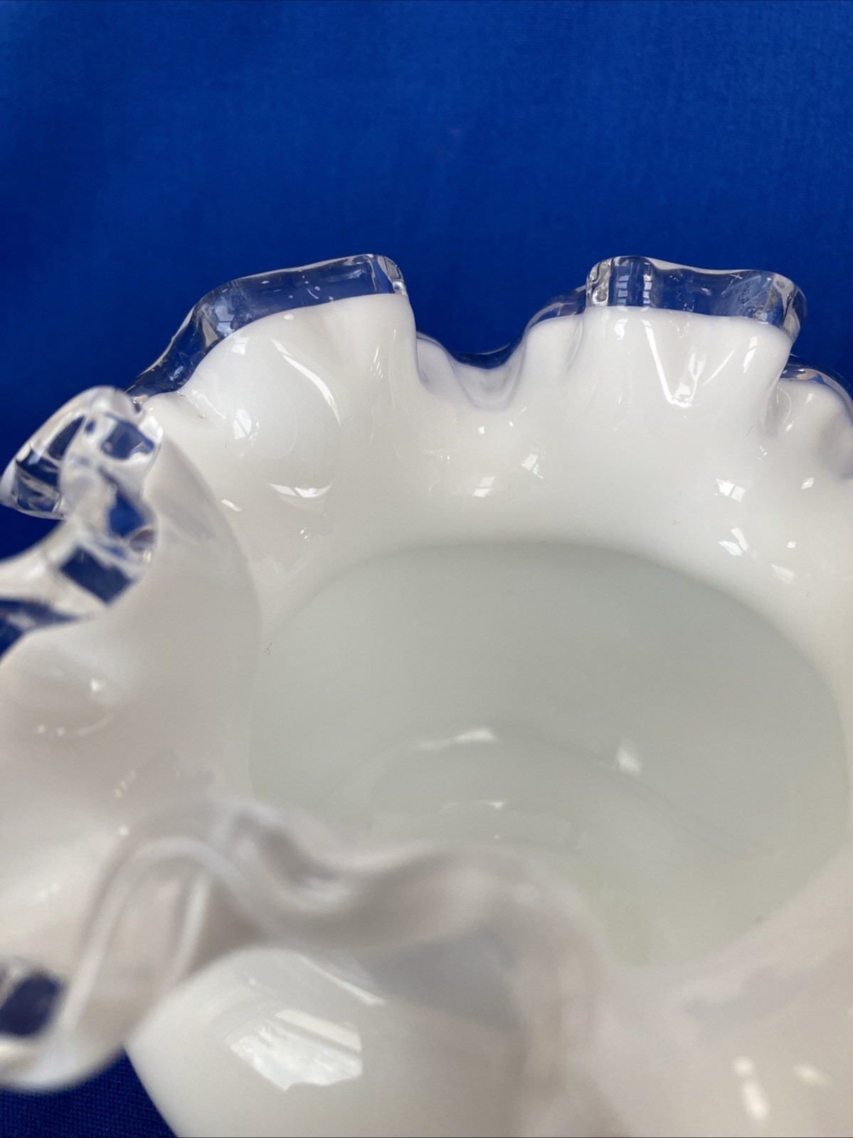 Fenton Silver Crest Ruffled Edge Vase Milk Glass Rose Bowl Vintage