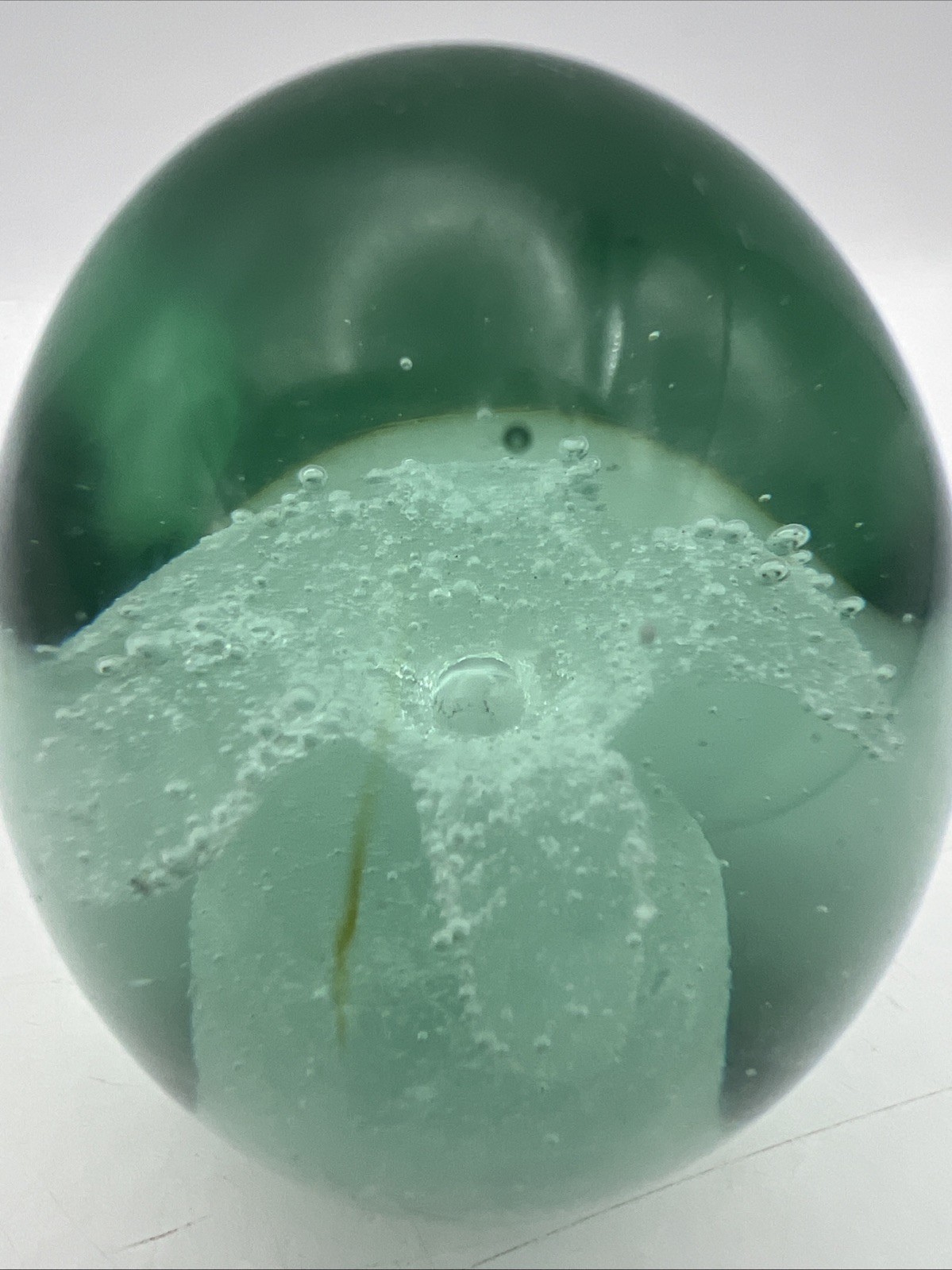 Antique Victorian Dump Glass Paperweight Flower Pot & Flower