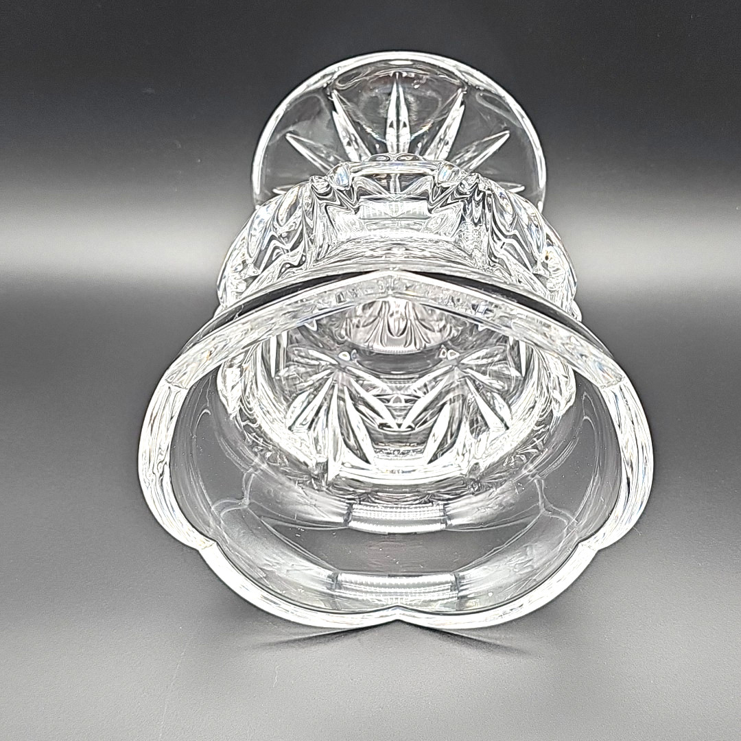 Vintage Heavy Lead Crystal Bud Vase 5″ Scalloped Rim Starburst Pedestal CutClear