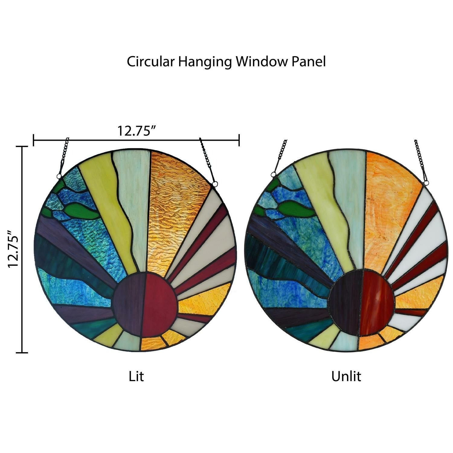 Geometric Rays of Sunshine Round Stained Glass Window Panel Suncatcher 12.75in
