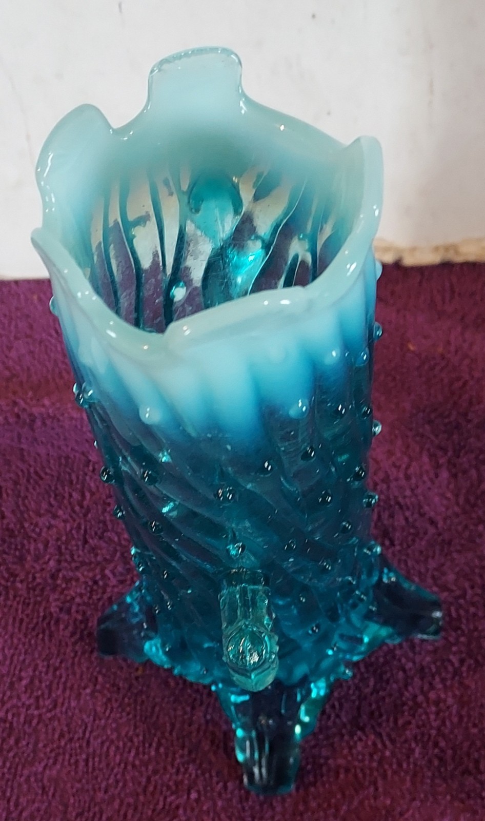 Northwood Aqua Blue Opalescent Town Pump Tree Trunk Vase/ Pitcher # 1