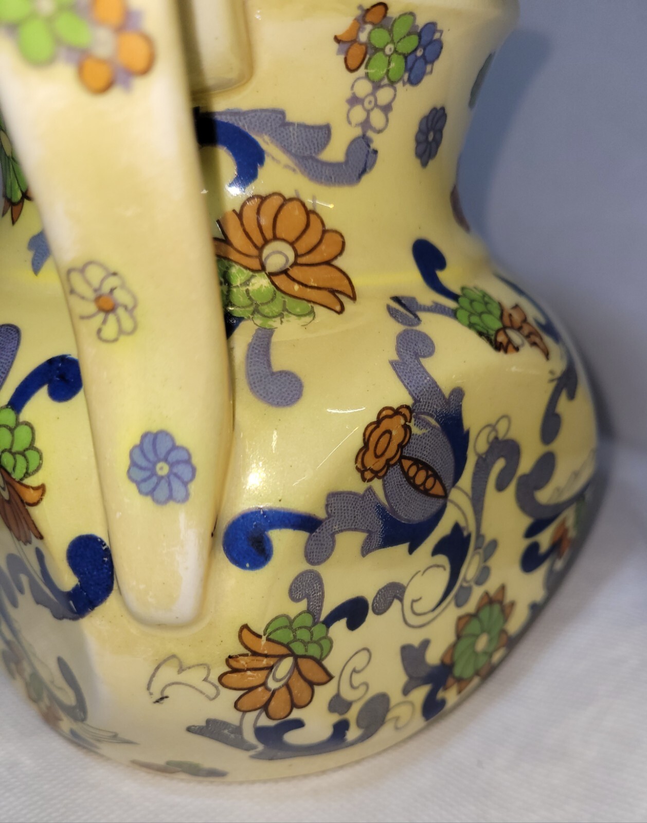 Art Deco Four Sided Floral Yellow/Lusterware Pitcher/Jug/ Made In Czechoslova
