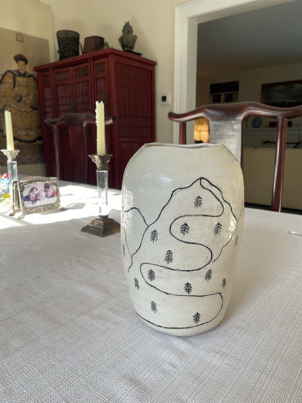 Stoneware Art Pottery Vase Arts and Crafts Style Hand Painted