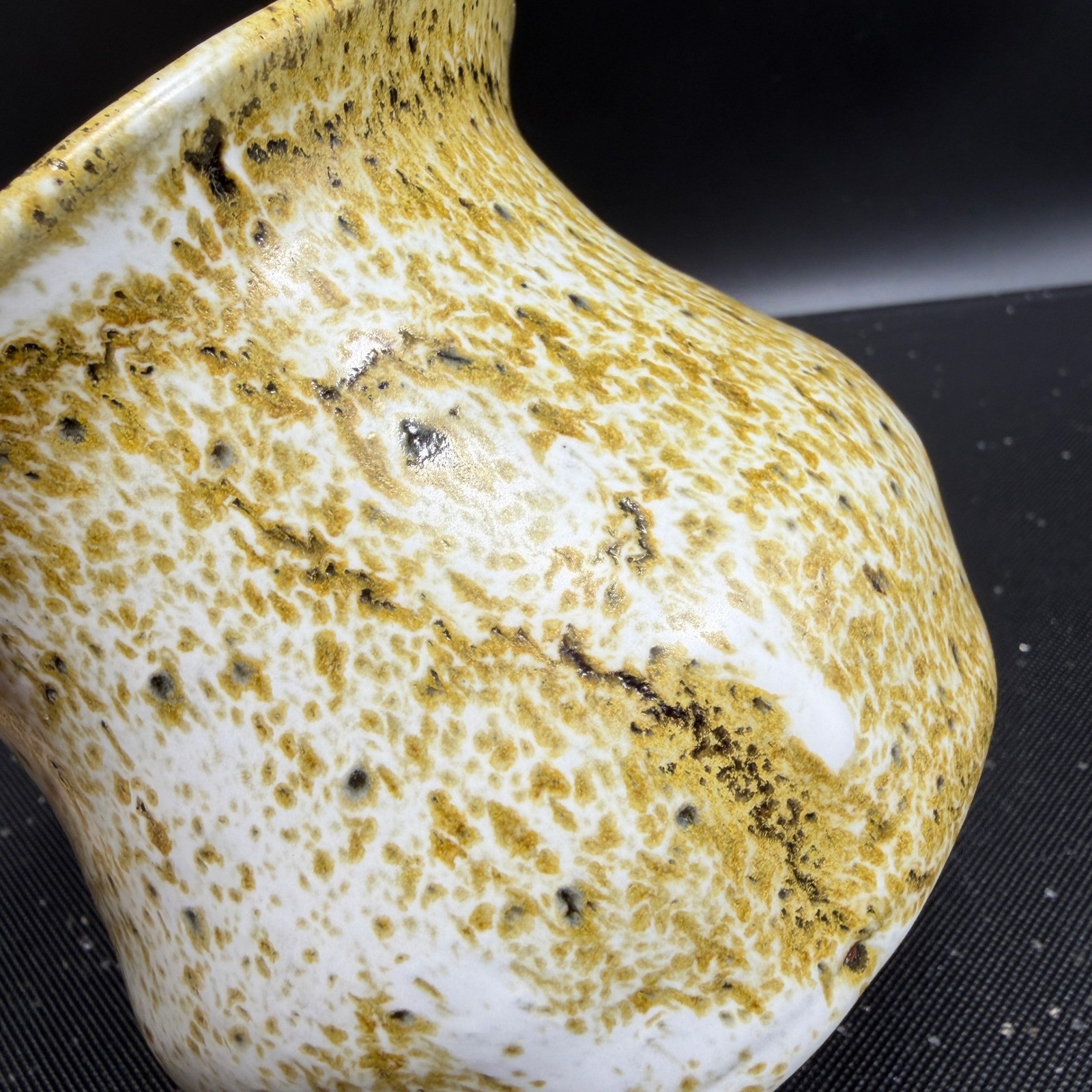 Studio Pottery Yellow Speckled Glaze Ceramic Vessel Signed Hand Thrown Vase 4in