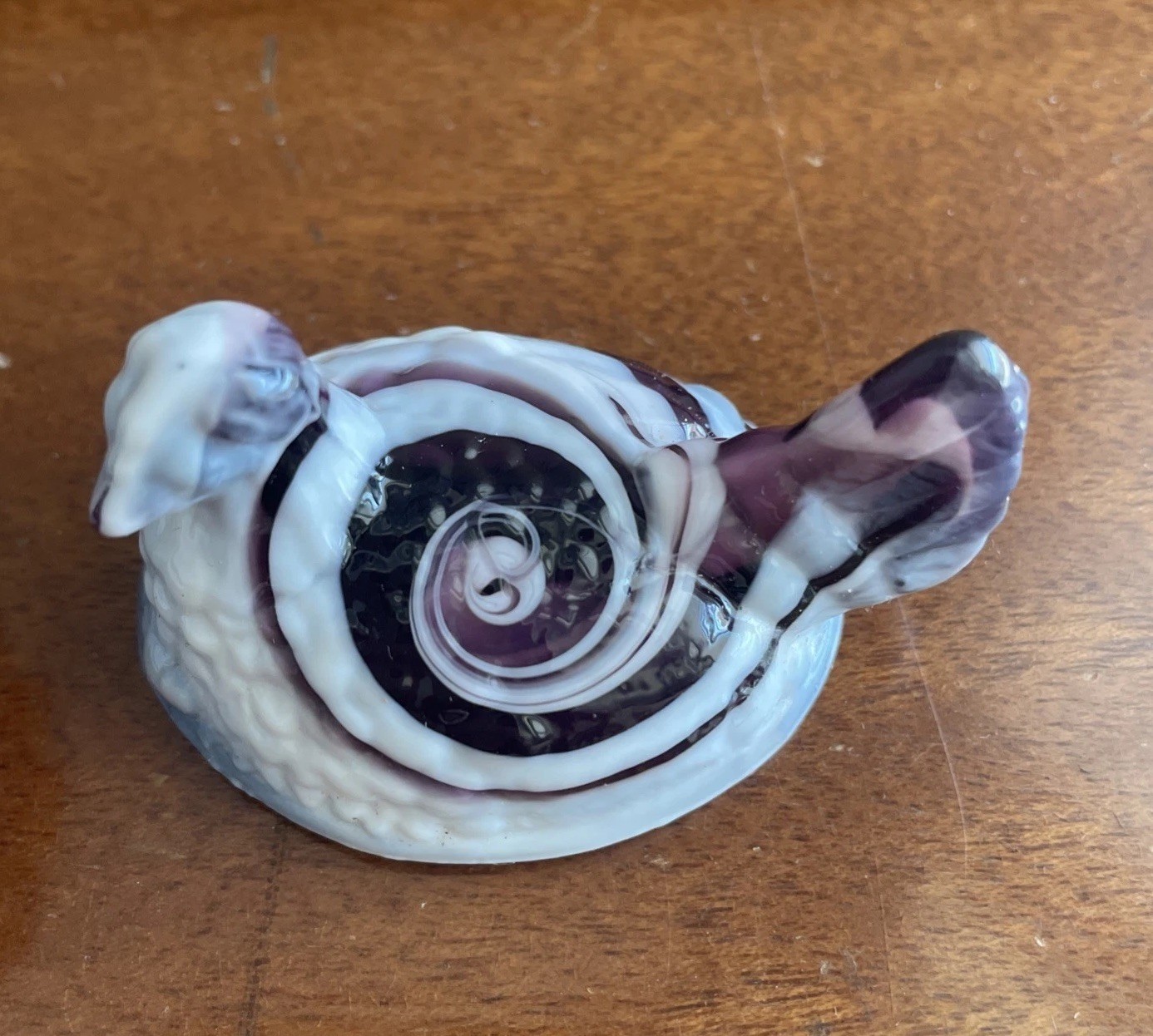 Mosser Amethyst Hen on Nest Mini Purple & White Blue Slag Glass Salt Cellar 2.5″