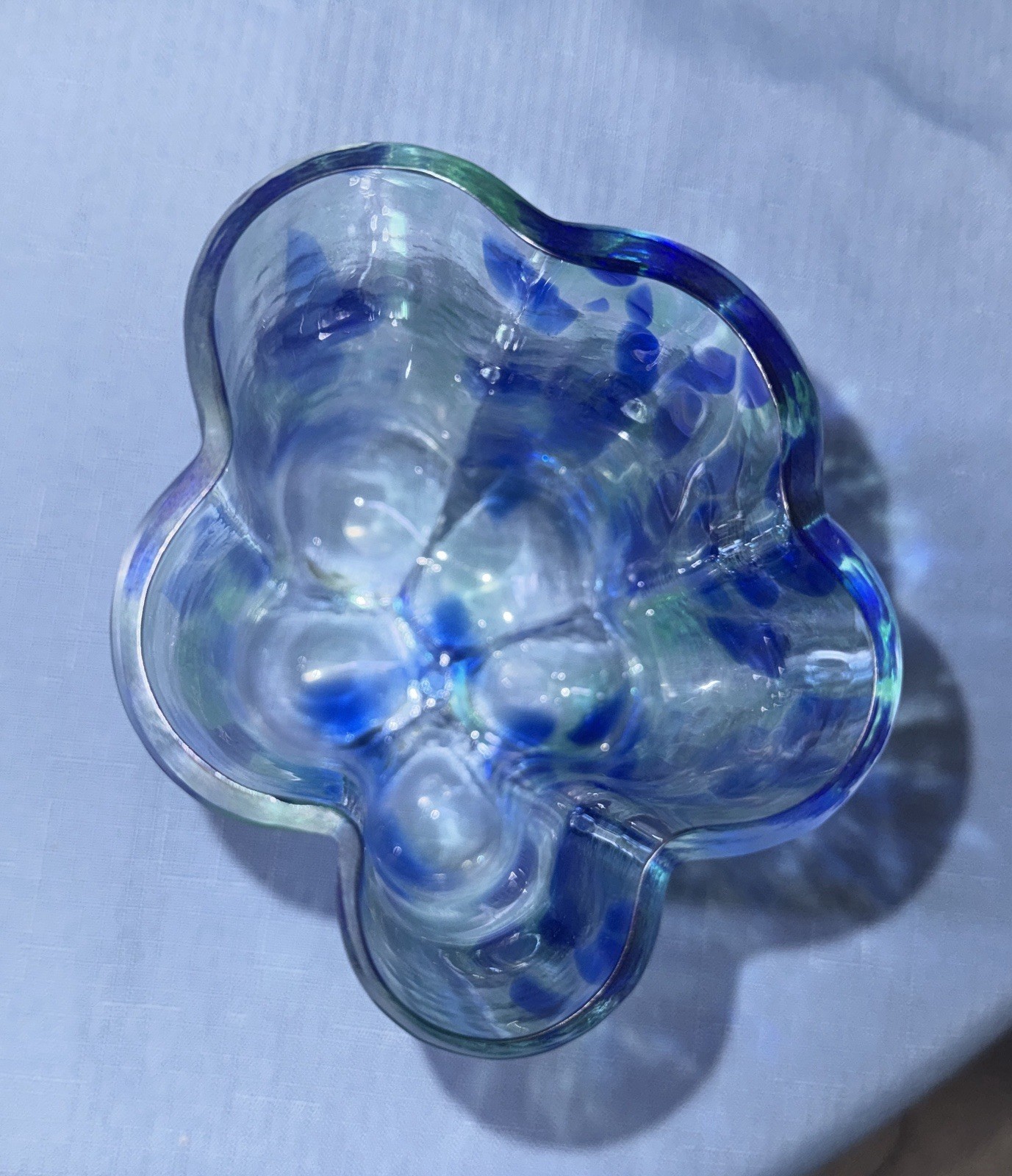 SEA of Sweden Rune Strand Handblown Blue and Green Speckled Glass Vase 6.25”