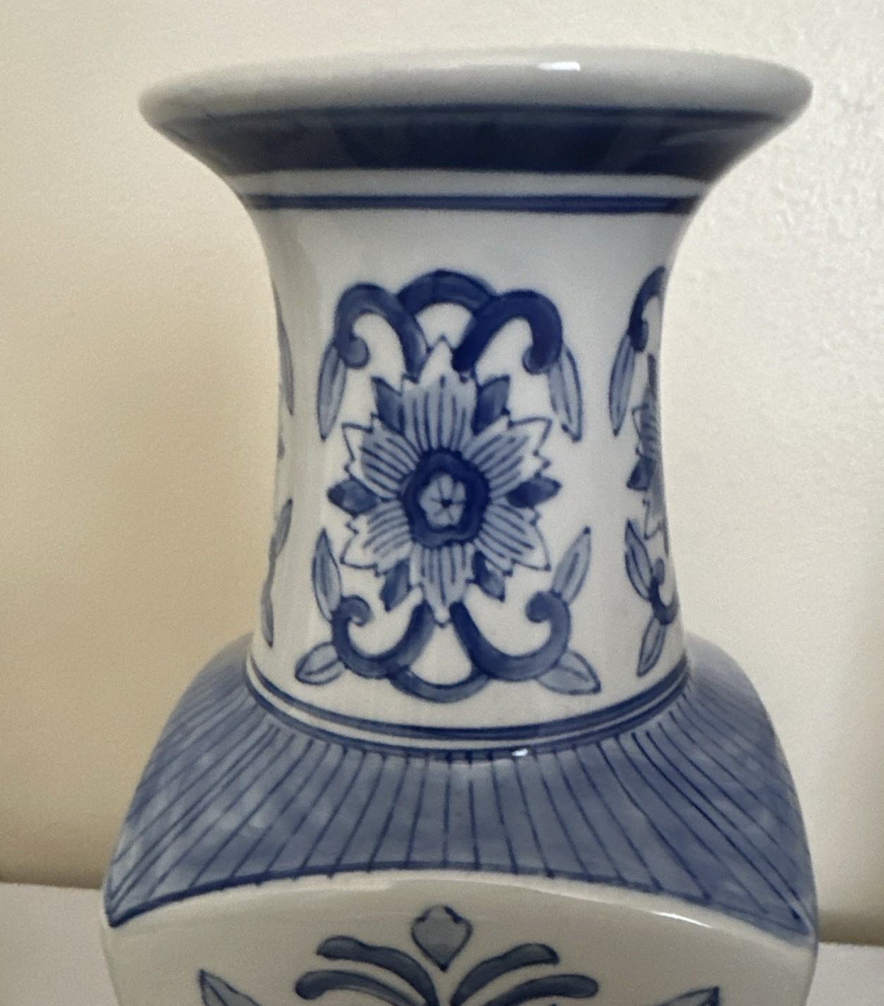 Vintage A&A Blue & White Floral Porcelain Vase 15 in Decorative Glossy Japan