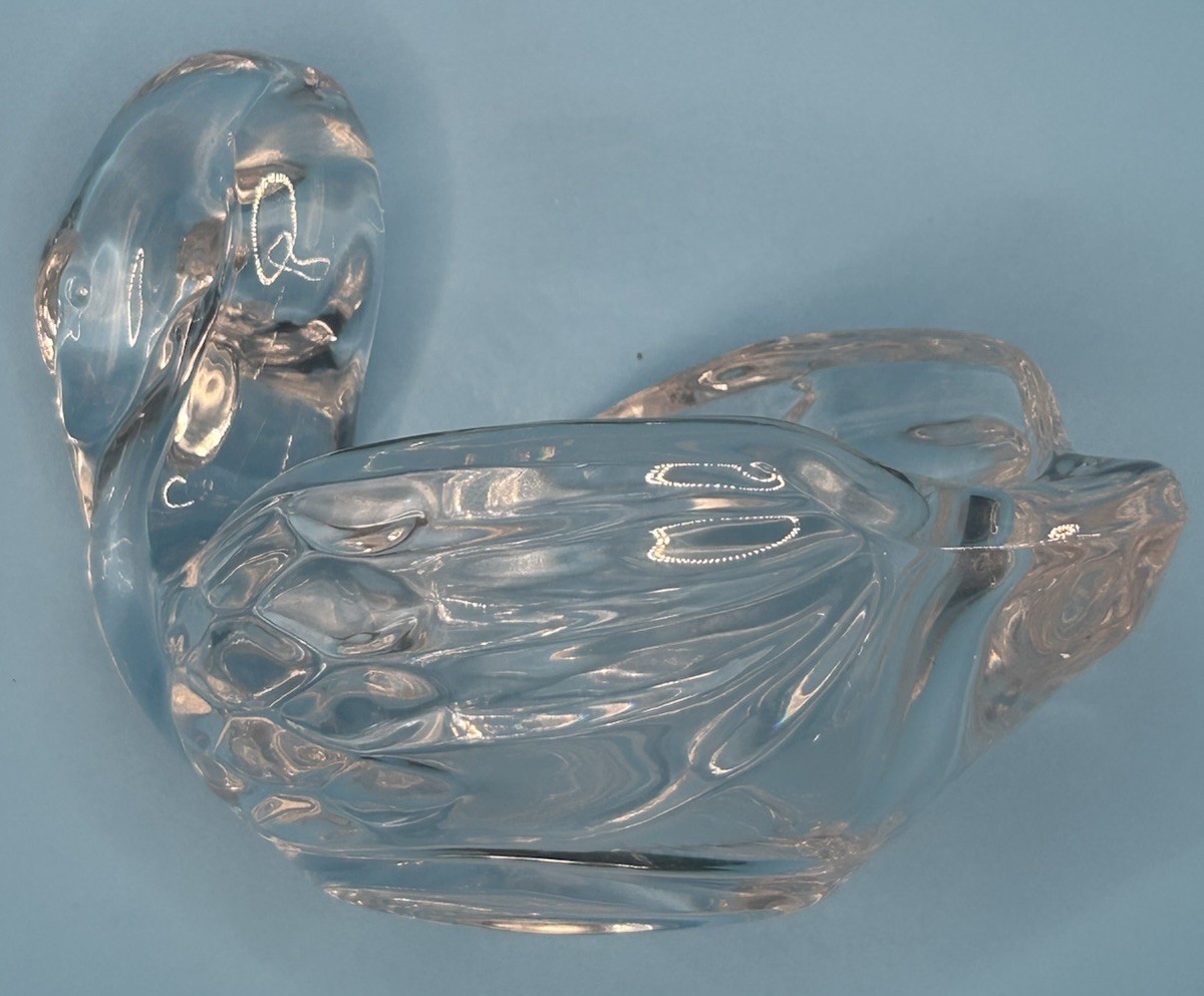 Vintage Clear Glass Swan Goose Candy Trinket Dish Heavy 4 1/2” Tall X 6” MCM