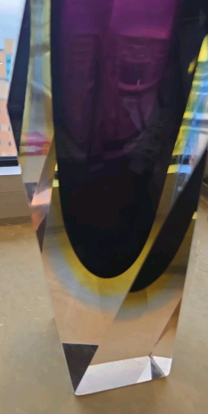 Vintage Murano Glass Purple & Gold Faceted Vase Luigi Mandruzzati Italy 11.75″ T