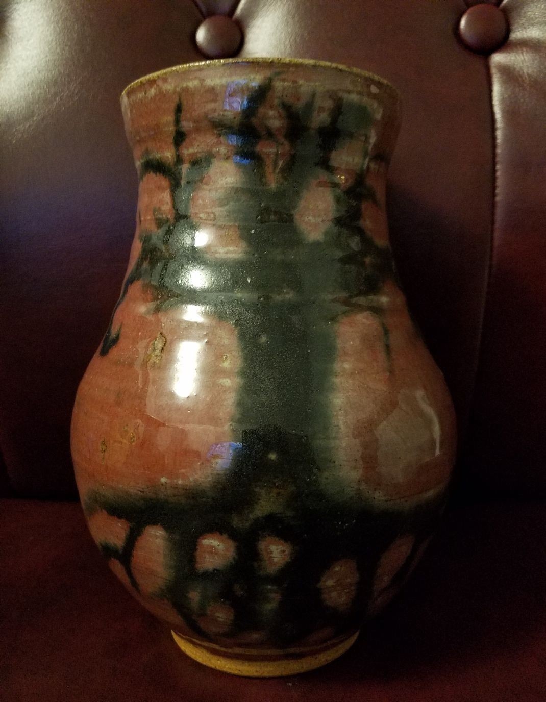 Abstract Art Pottery Vase  with painted Tree  Signed