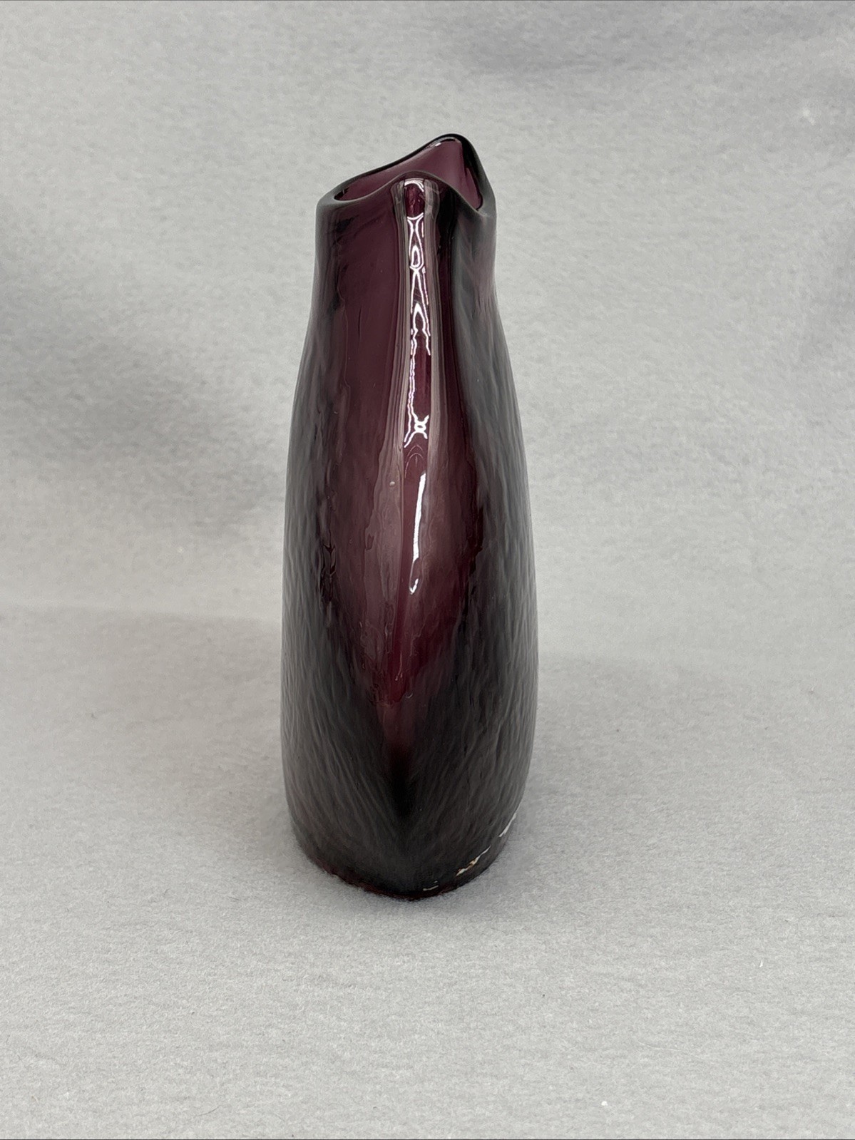 Hand Blown Amethyst Purple Glass Vase MCM Style Fish Mouth Opening-Unknown Maker