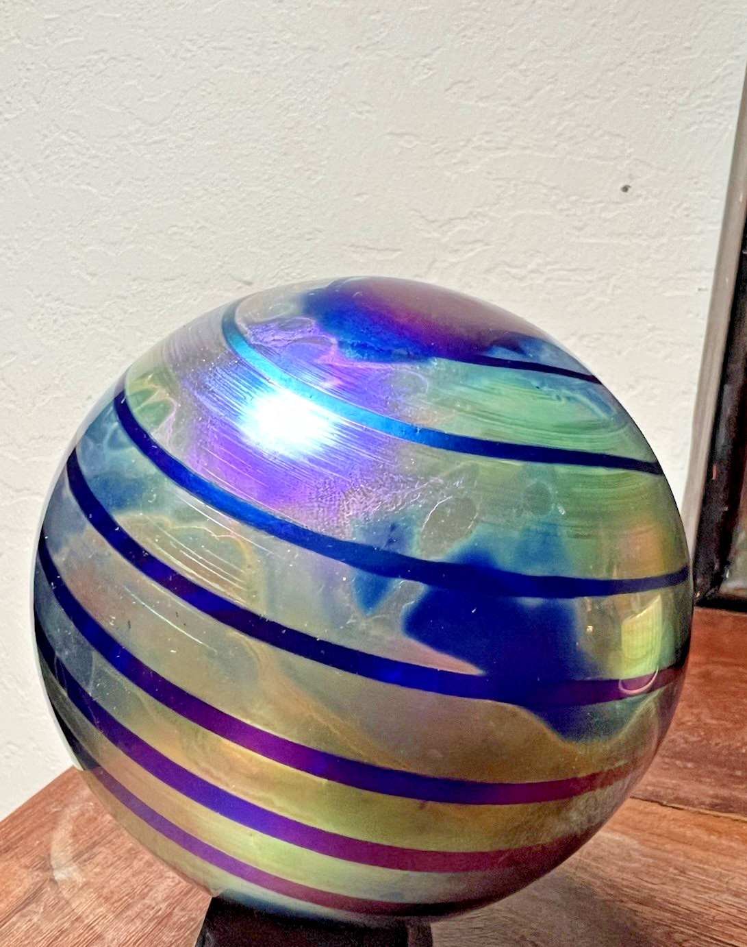 Anton Intaglio Iridescent Purple Art Glass Round Sphere Orb Hand Blown Italy