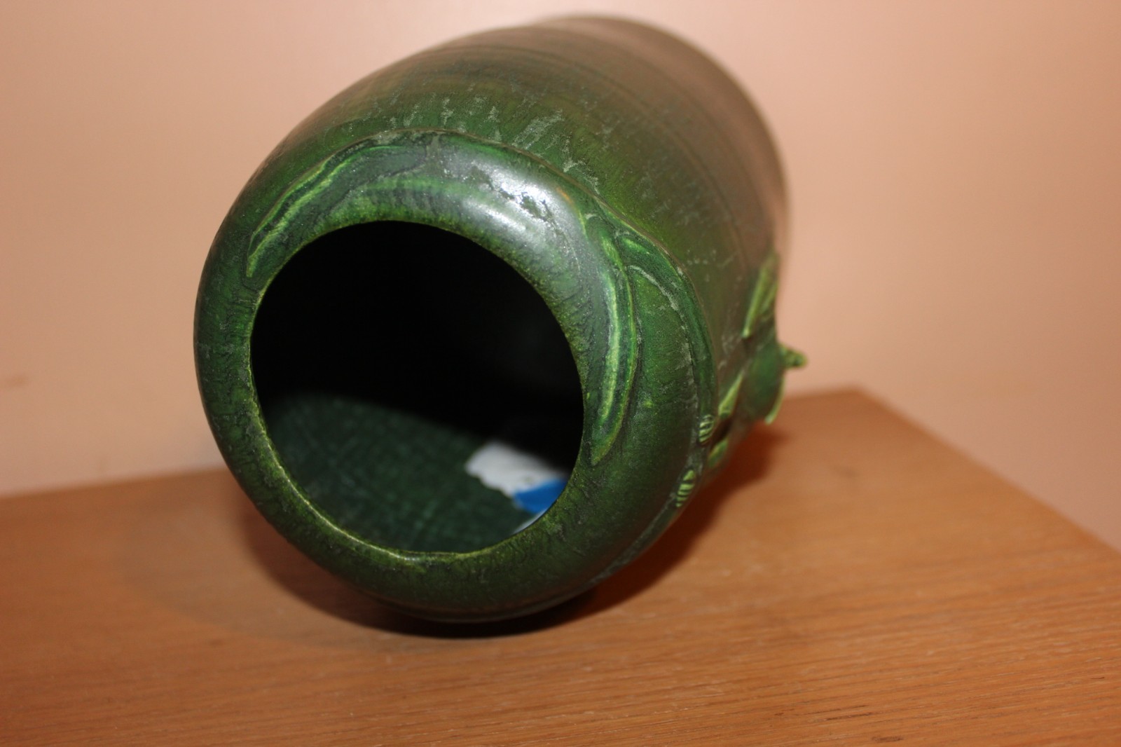 Ephraim Faience Art Pottery Vase Hanging Bat Design Signed By Kevin Hicks