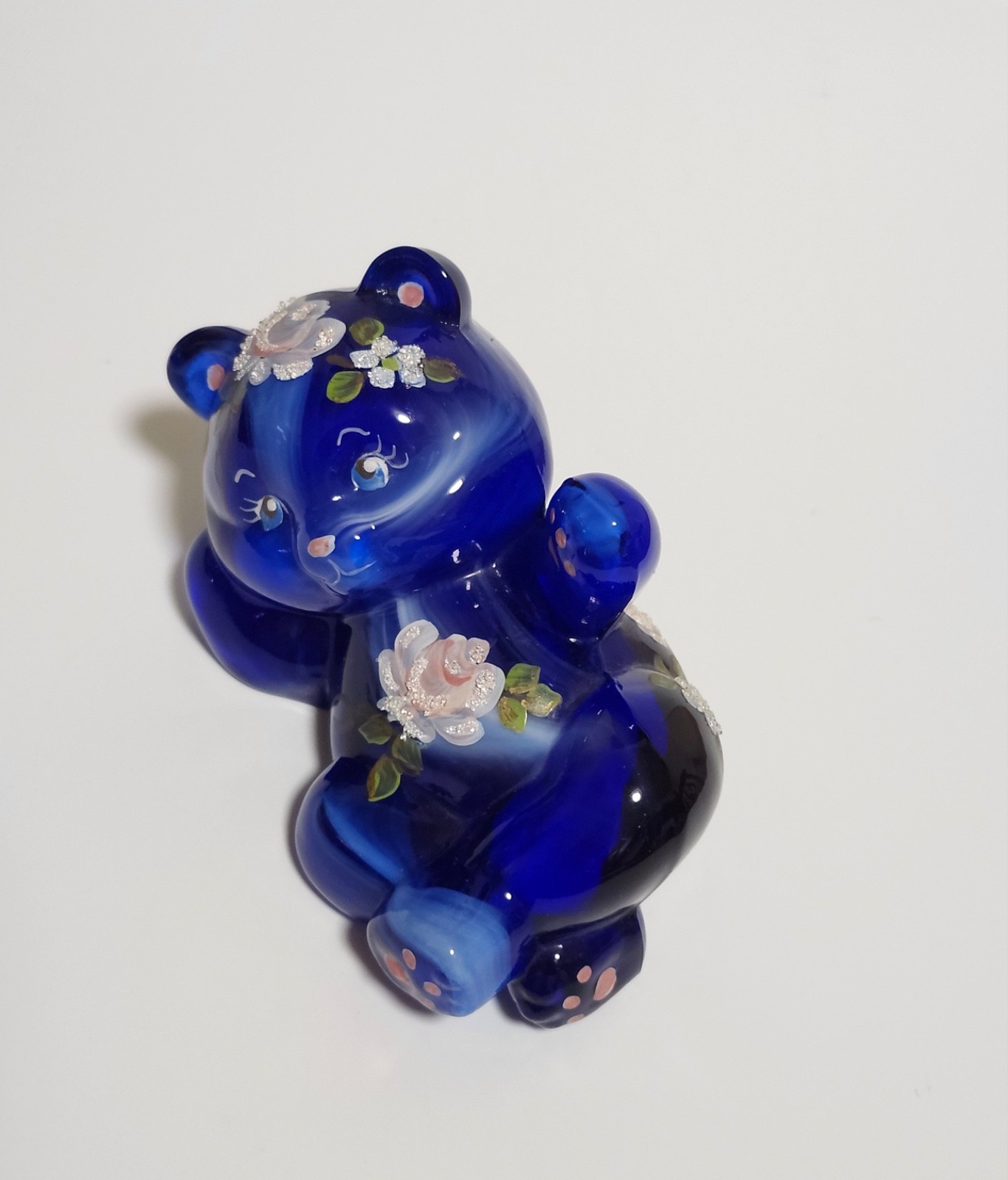 Fenton OOAK marbled blue hand painted bear M.Wagner