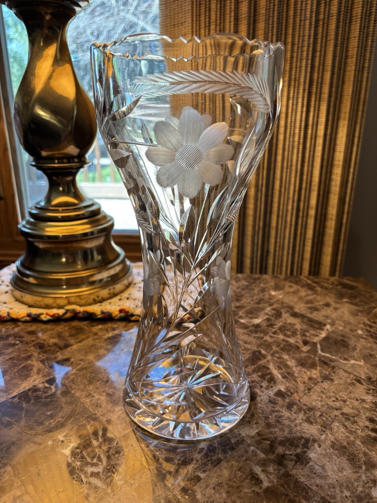 Vintage Brilliant Cut Heavy Crystal Corset Style Vase