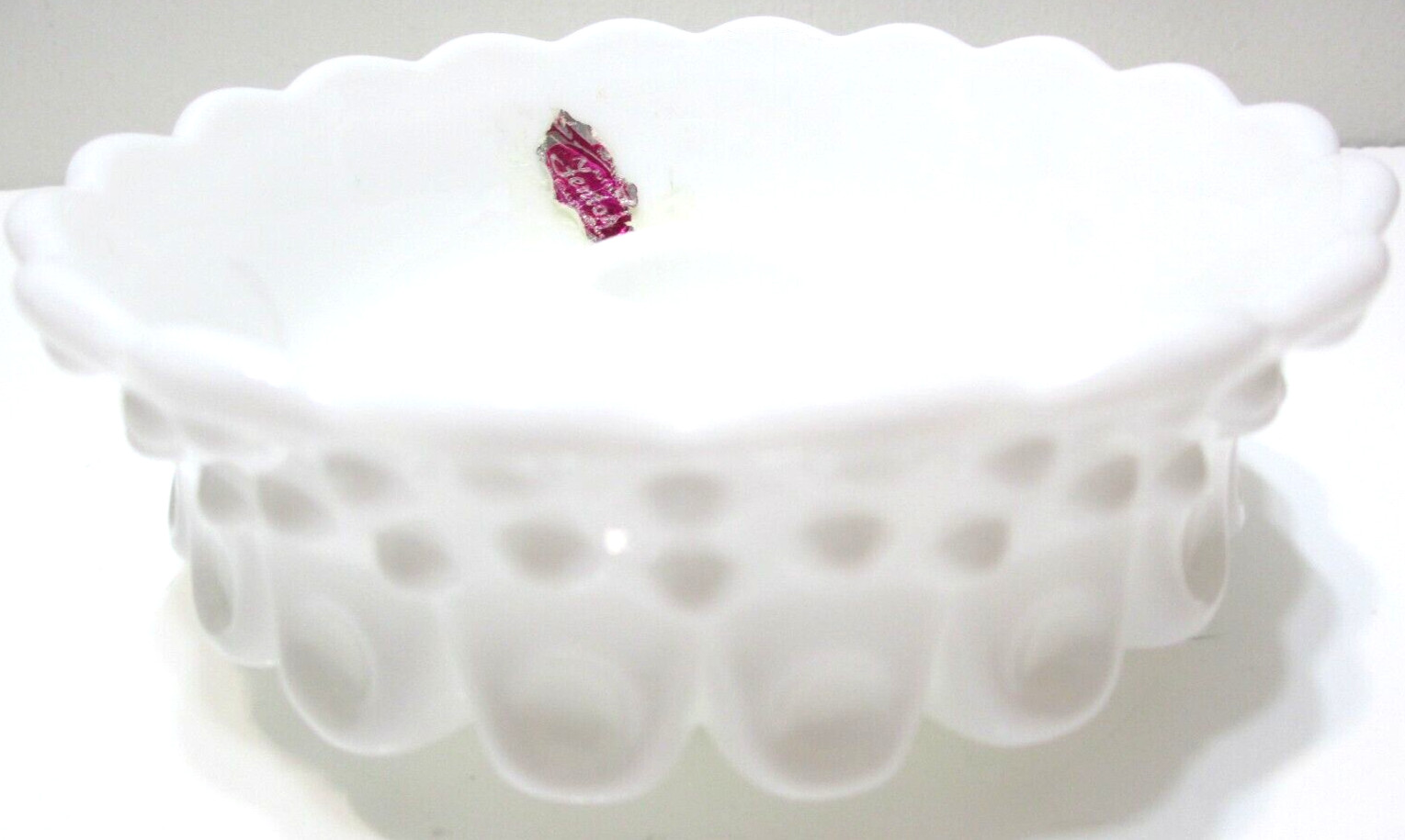 Vintage Fenton Glass Taper Candle Holder Bowl Hobnail White Milk Glass 1 3/4″ T