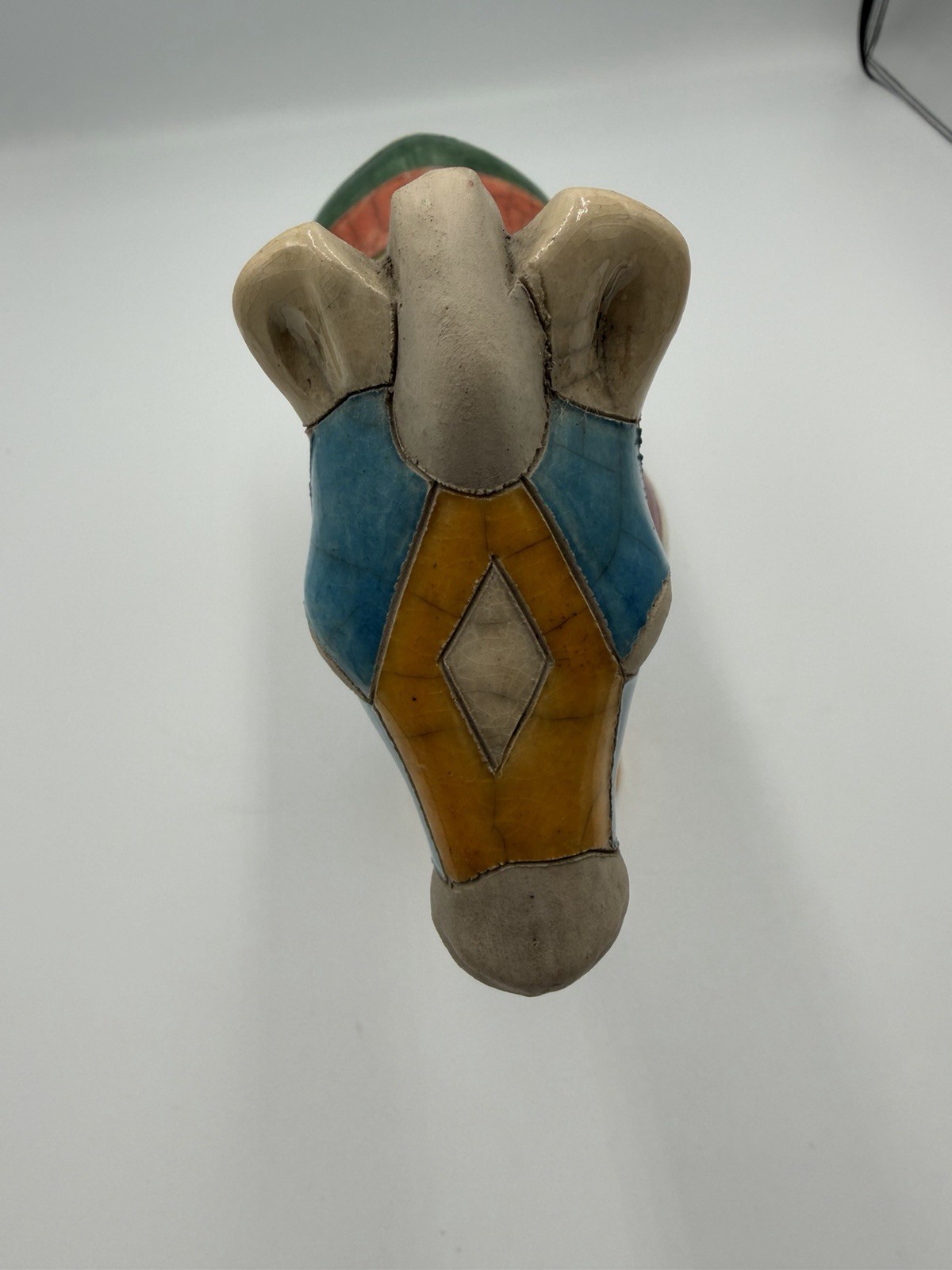 Studio Art Pottery Raku Horse Figurine Colorful Patchwork Ceramic Signed 8”