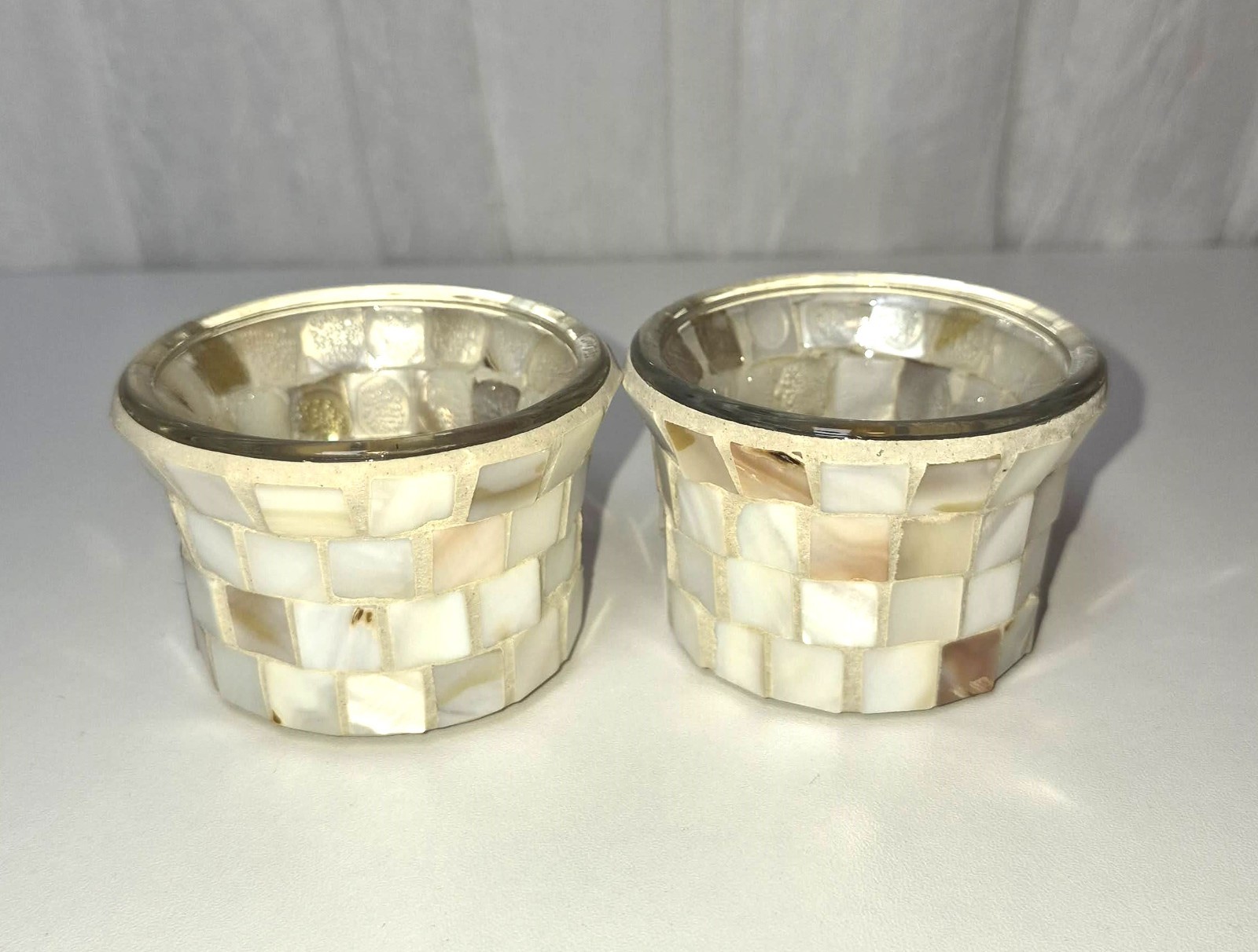 Yankee Mother Of Pearl Mosaic Votive Holder Set of 4, Approx. 1 3/4″ tall