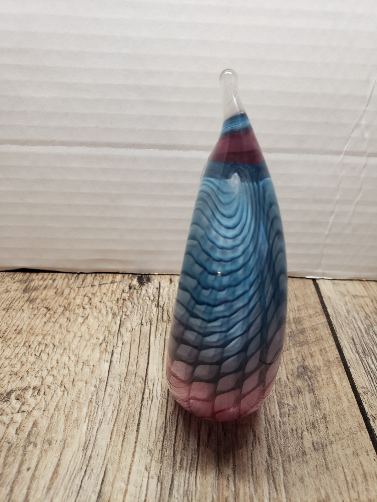 Art Glass Paperweight Tear Drop Flame 2004 Blue Pink Signed
