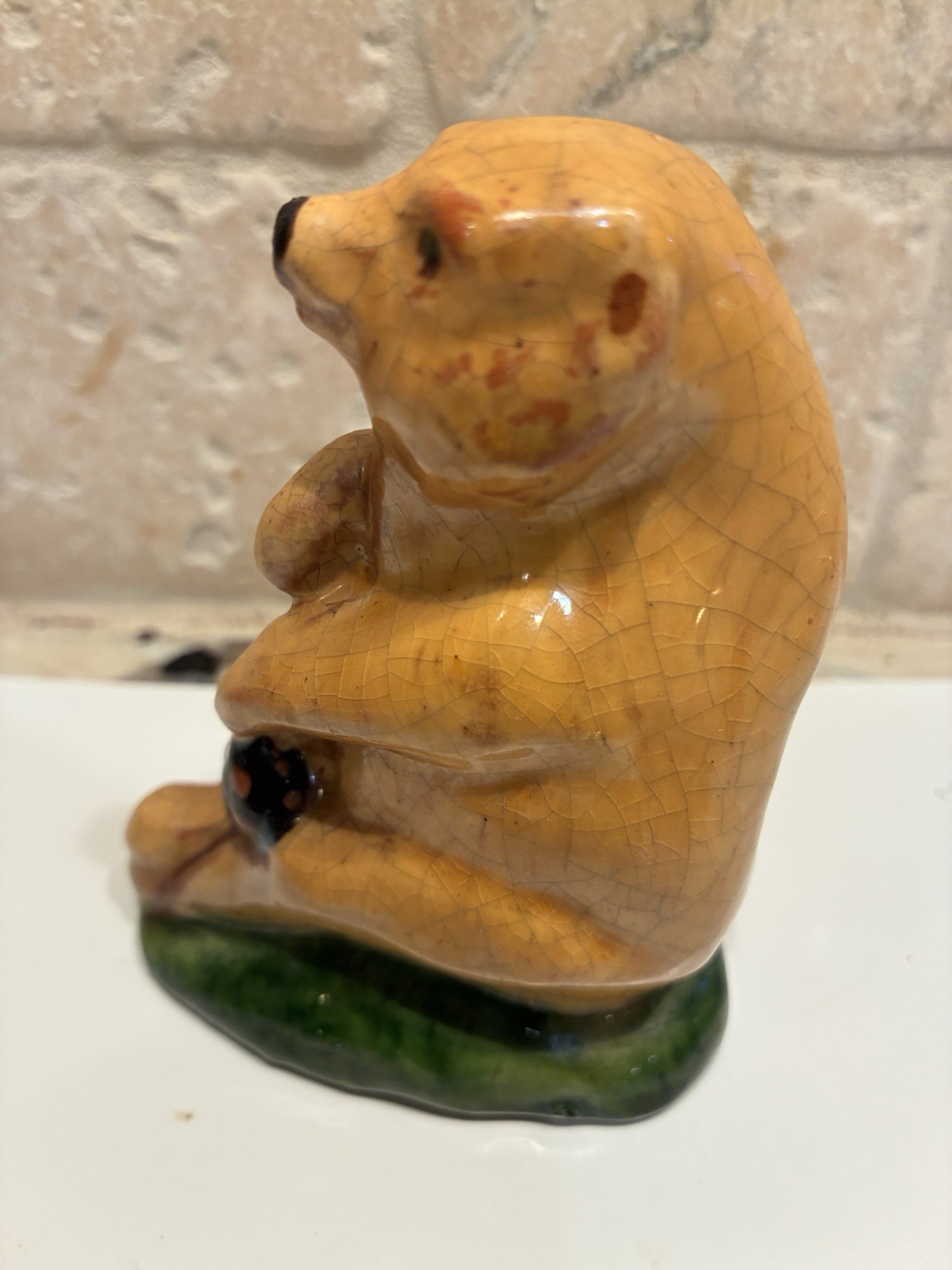 Vintage Mary Spellmire Shooner Folk Art Bear Figurine Redware Clay Pottery