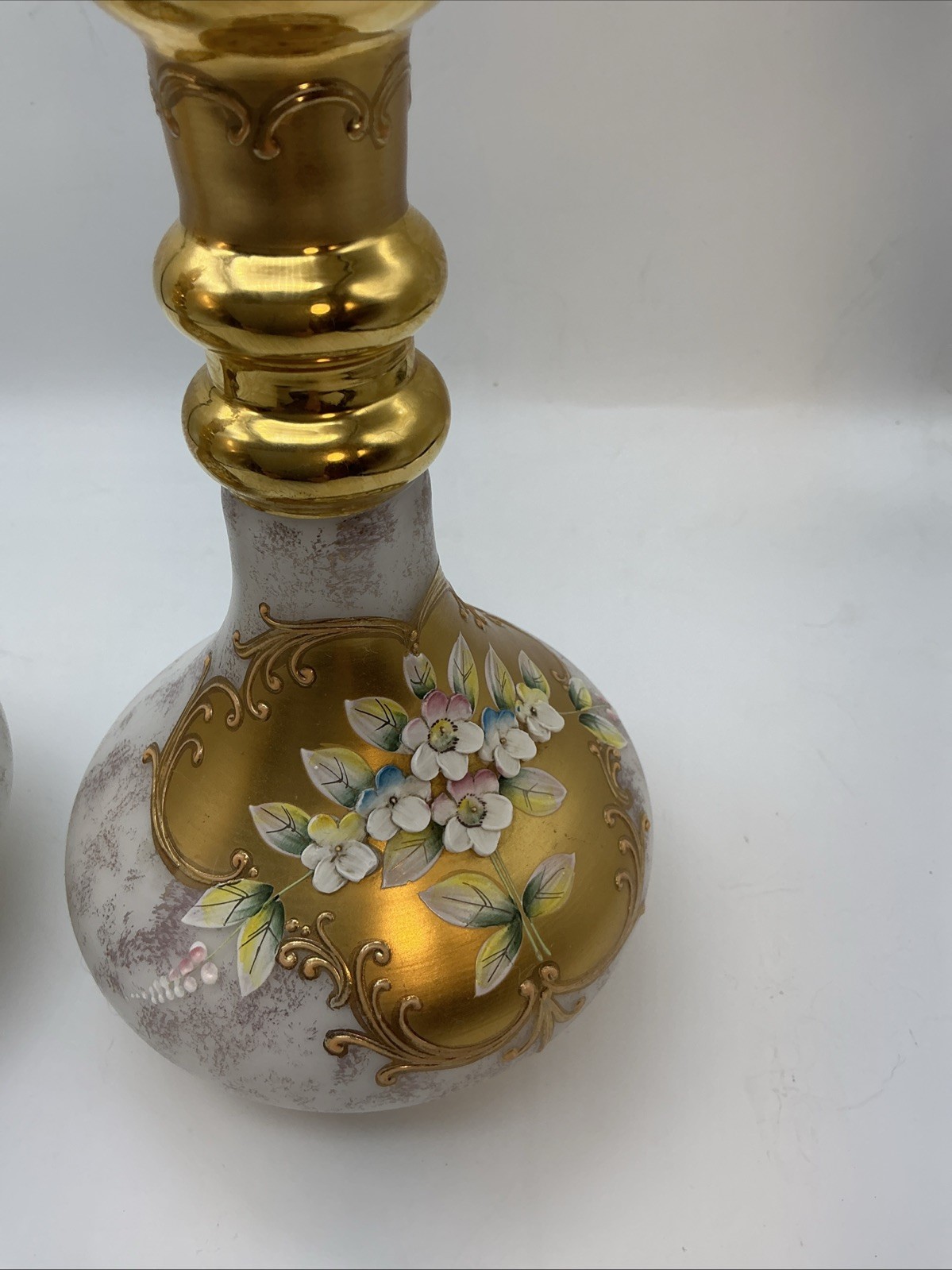 Pair Of Moser 10” Pink Bottles Flowers In Relief