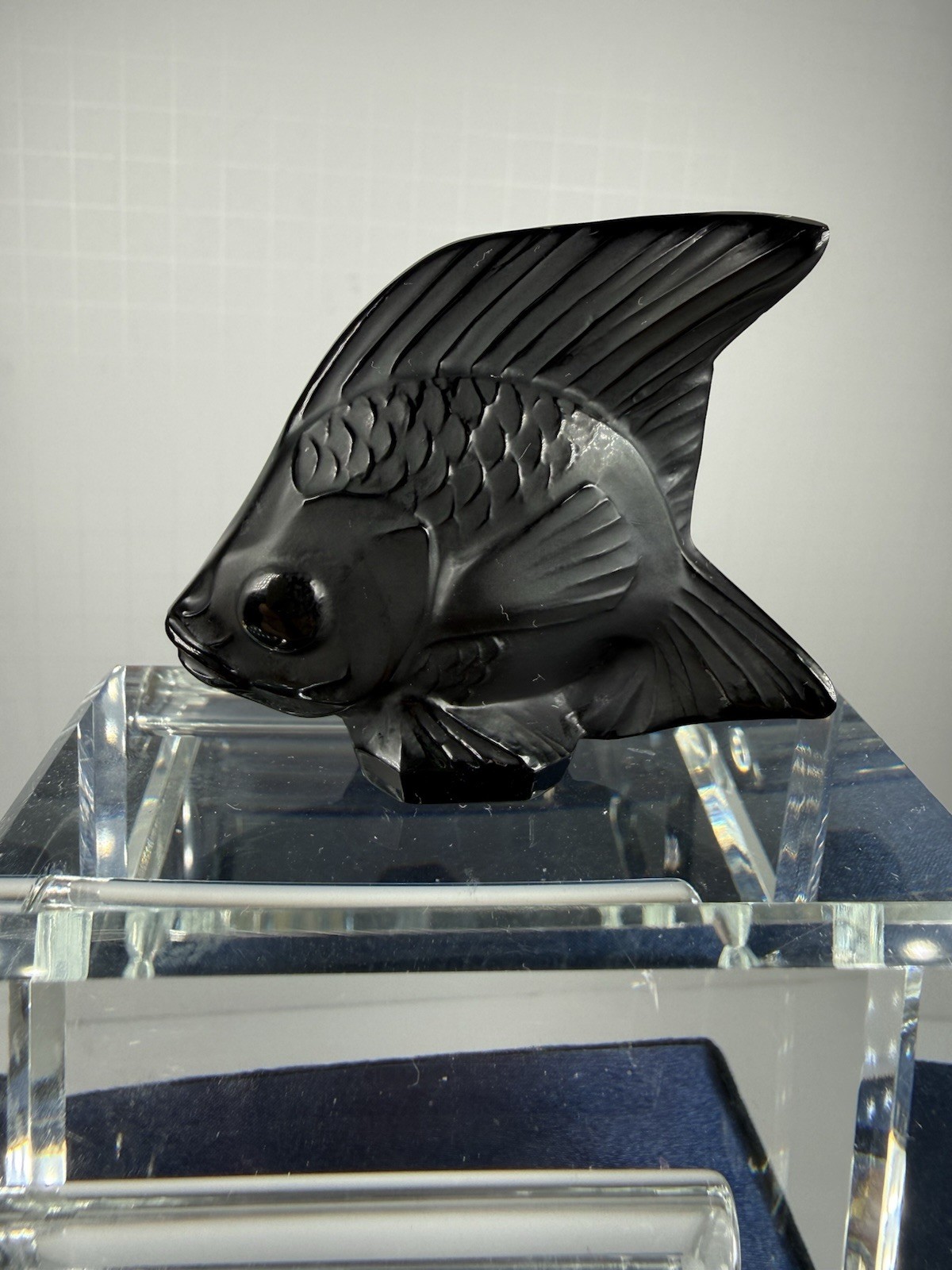 Lalique Crystal Black Fish Figurine Seal Signed Glass France