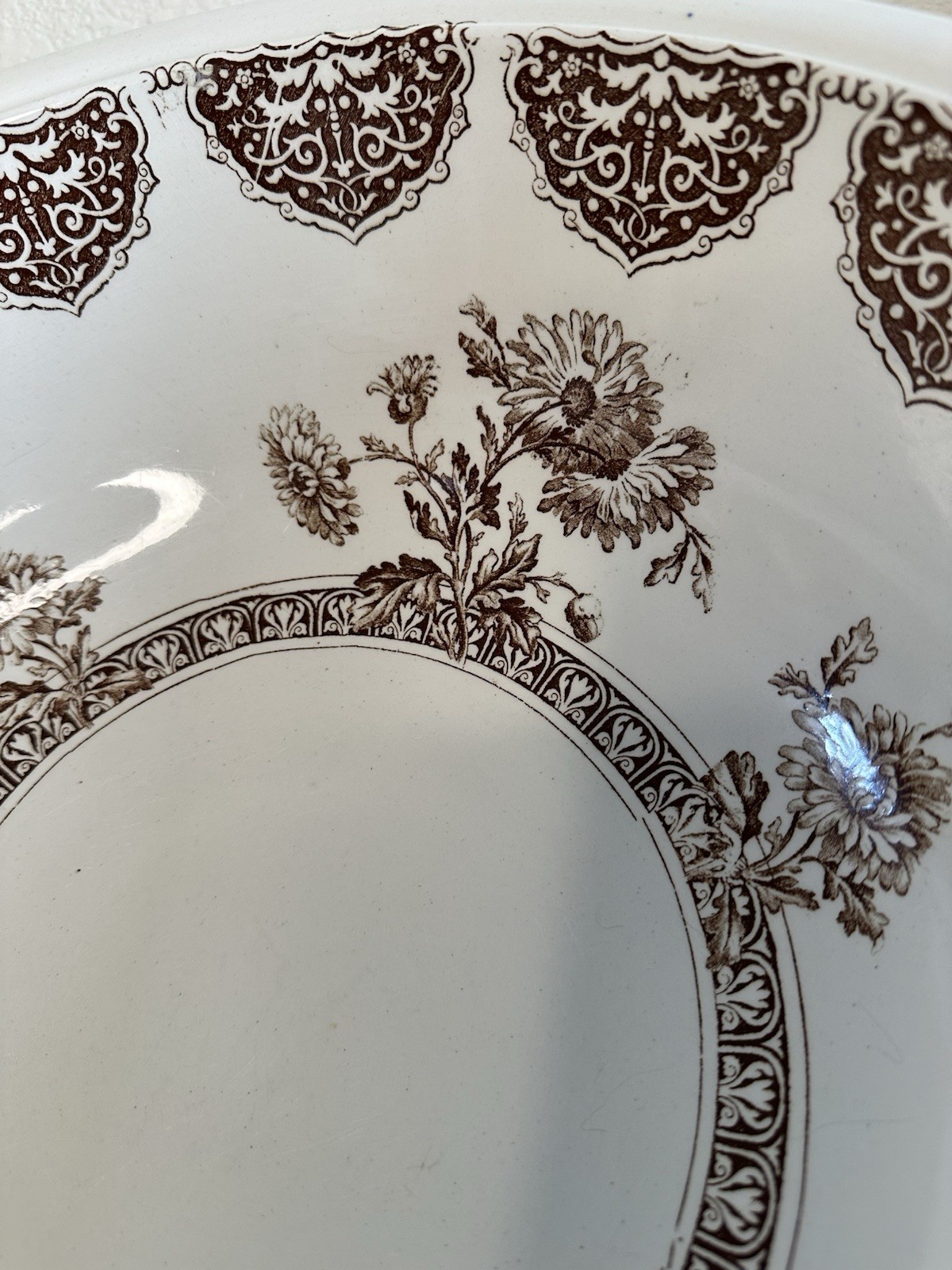 Antique Brown Transferware Wash Basin Bowl Only Emery Richmond Burslem England