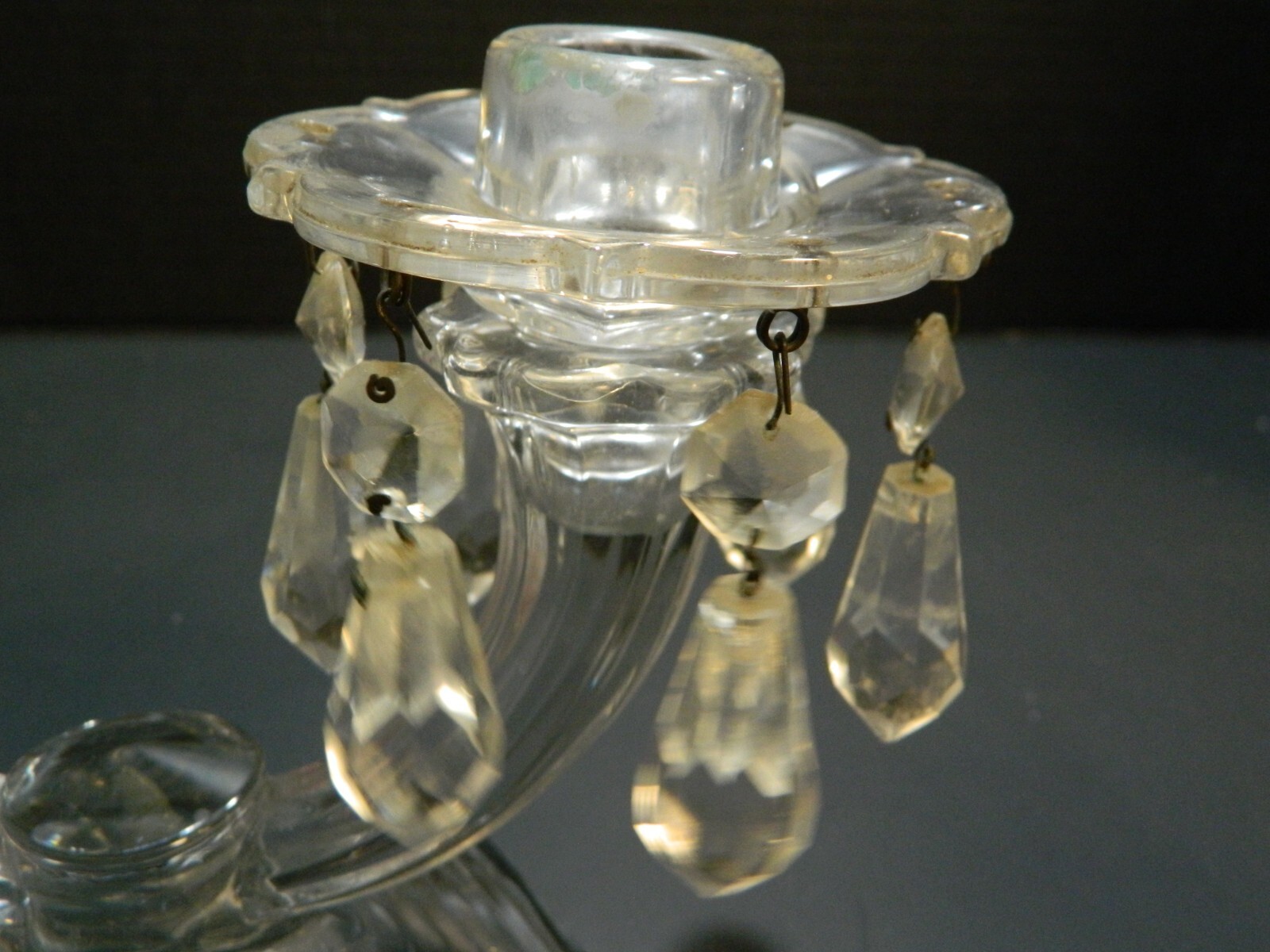 Vintage Duncan Miller Caribbean Double Candelabra w/ Short Crystals 6.5″x8″ Exc