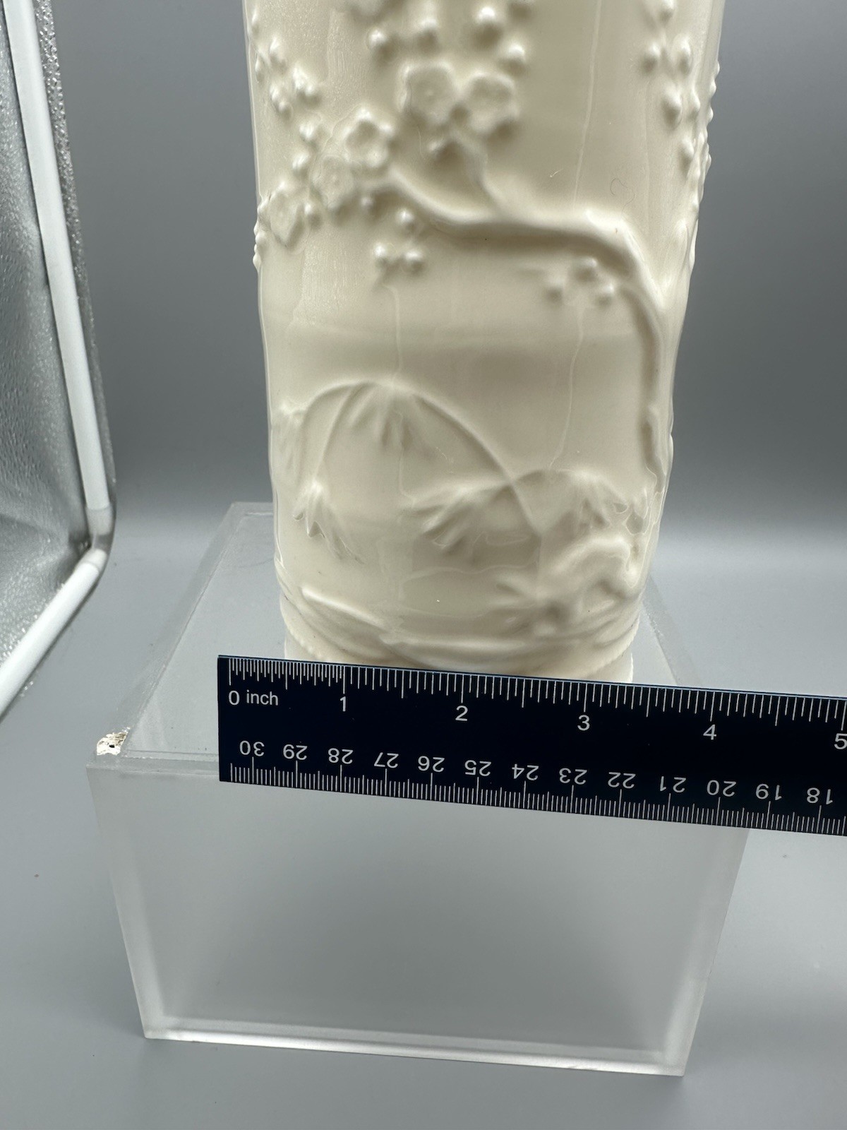 Lenox Indian Tree Embossed Cream Cylindrical Vase-USA