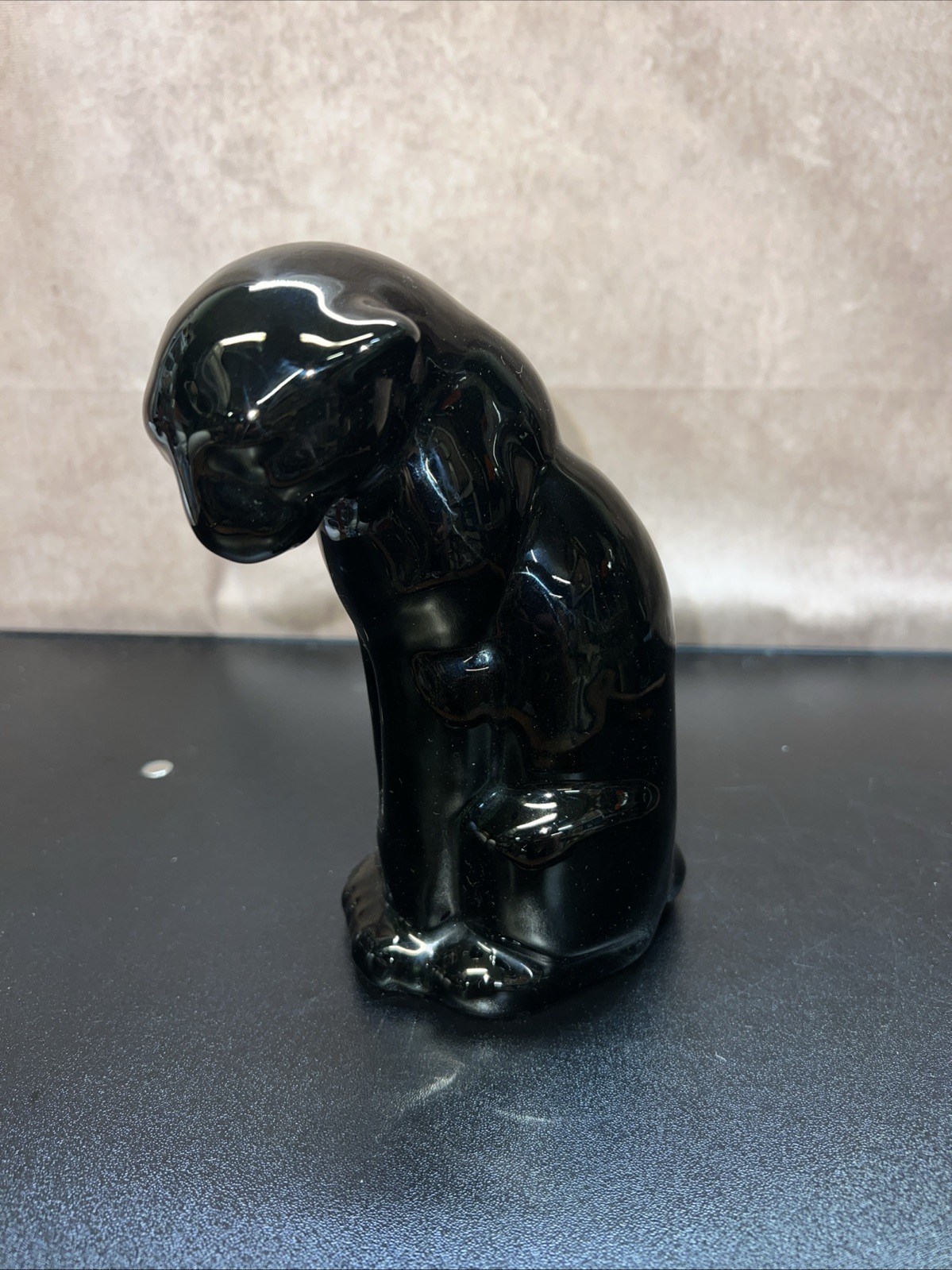 Vintage Frankoma Pottery Sitting, Perched PUMA Panther, Black