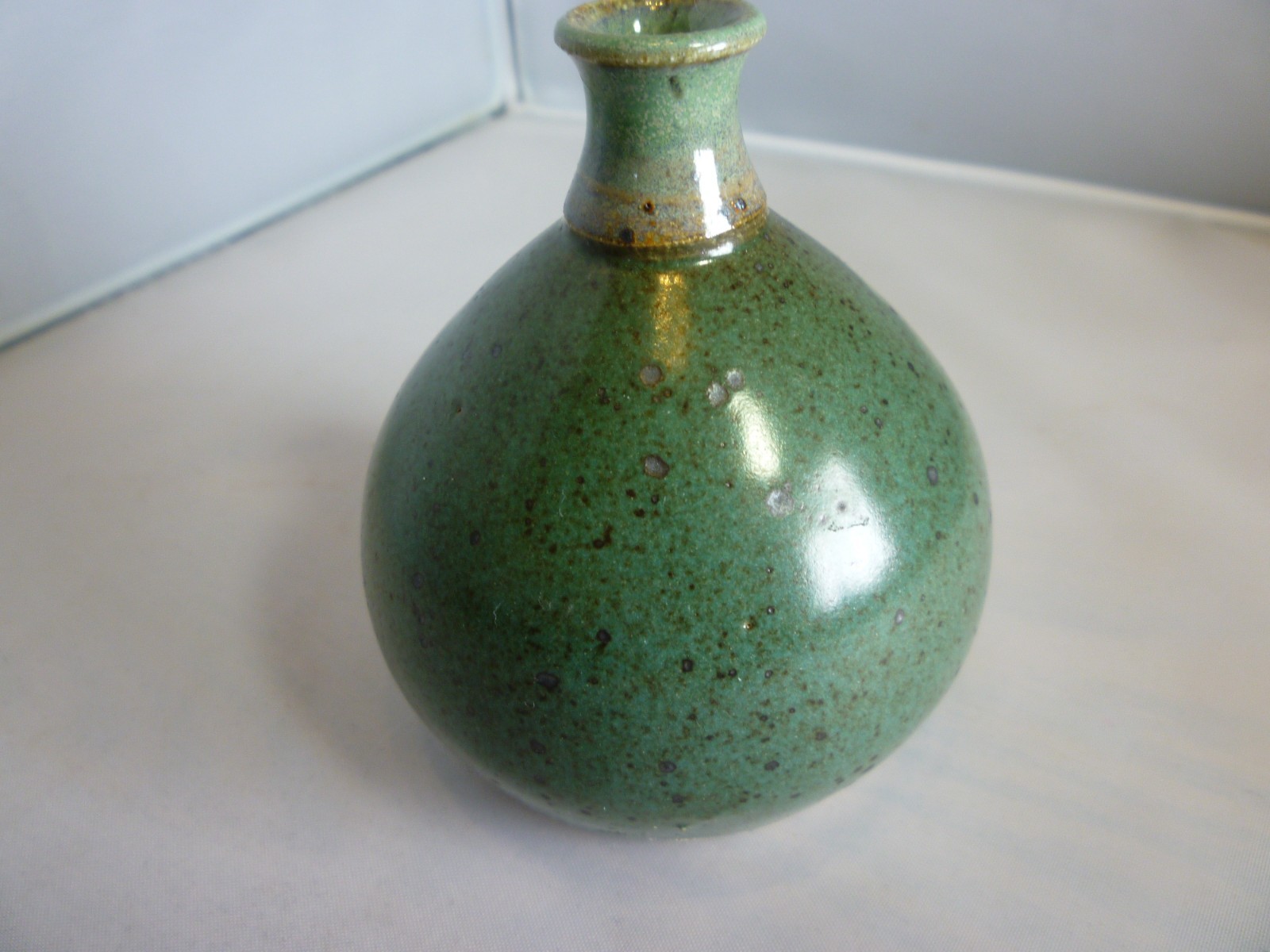 Green Speckled Small Art Pottery Hand Thrown Vase