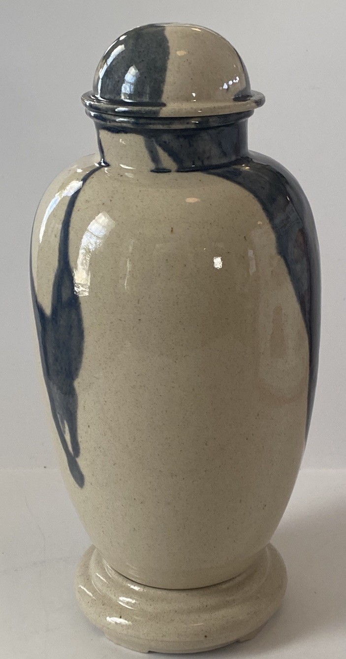 Studio Art Urn ~ Ginger Jar Urn ~ Blue Glaze Abstract Art ~ On Pedestal ~ New