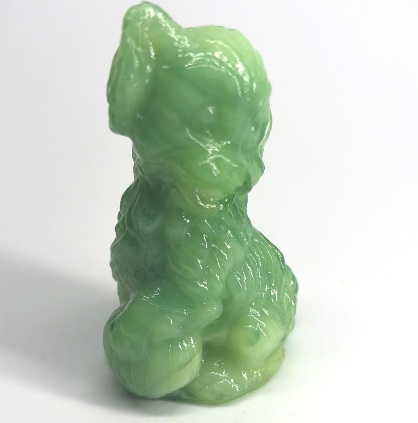 Boyd Skippy Dog Figurine Mint Green Slag 3.5″ Vaseline Uranium Glass Glow HTF