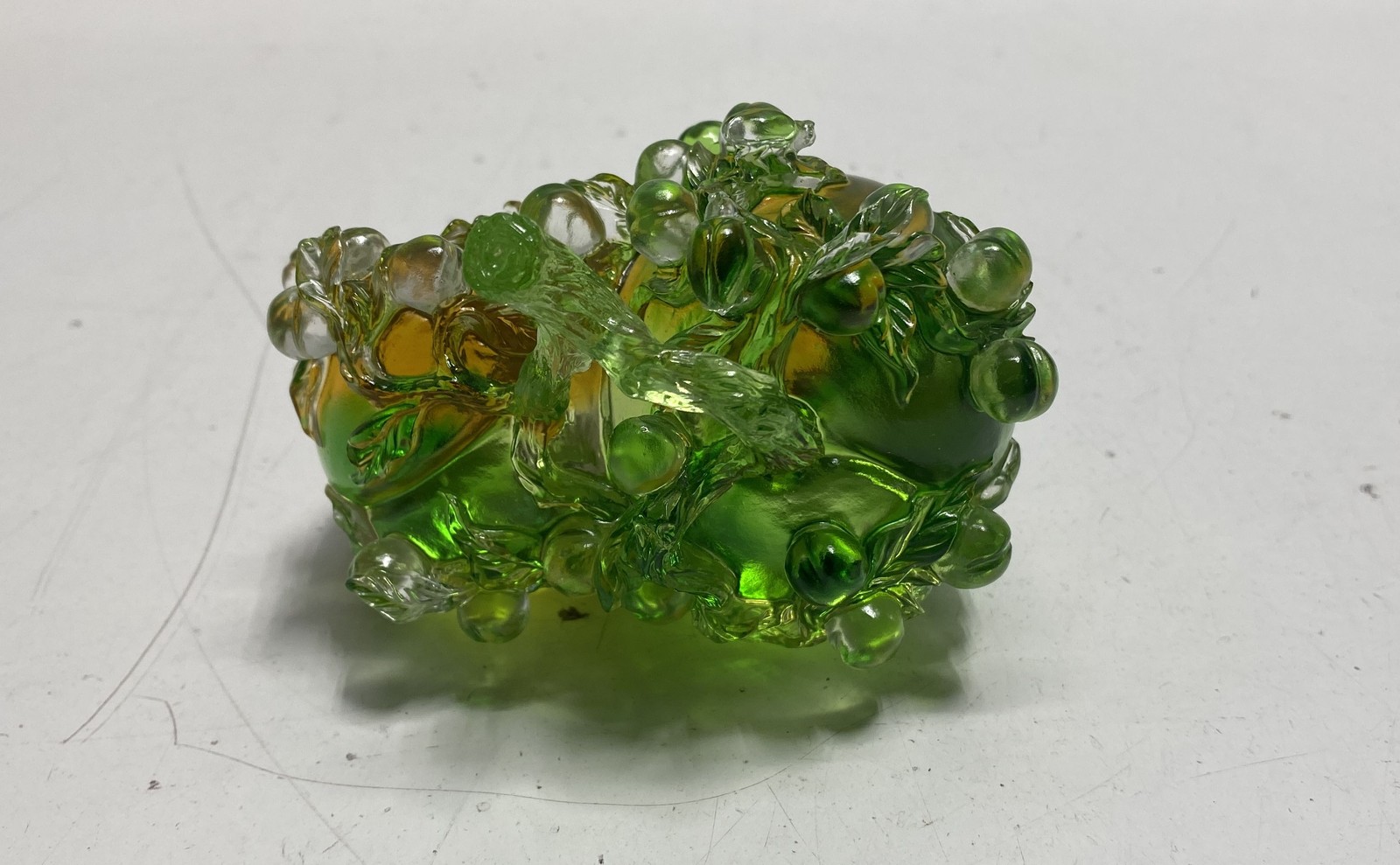 tittot Crystal Sculpture Peaches and Plums Art Glass Green Dated 2002 Box COA