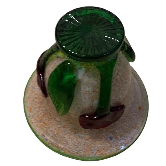 Art Glass Abstract Speckled incased Open Vase Hand Blown with attached Flowers