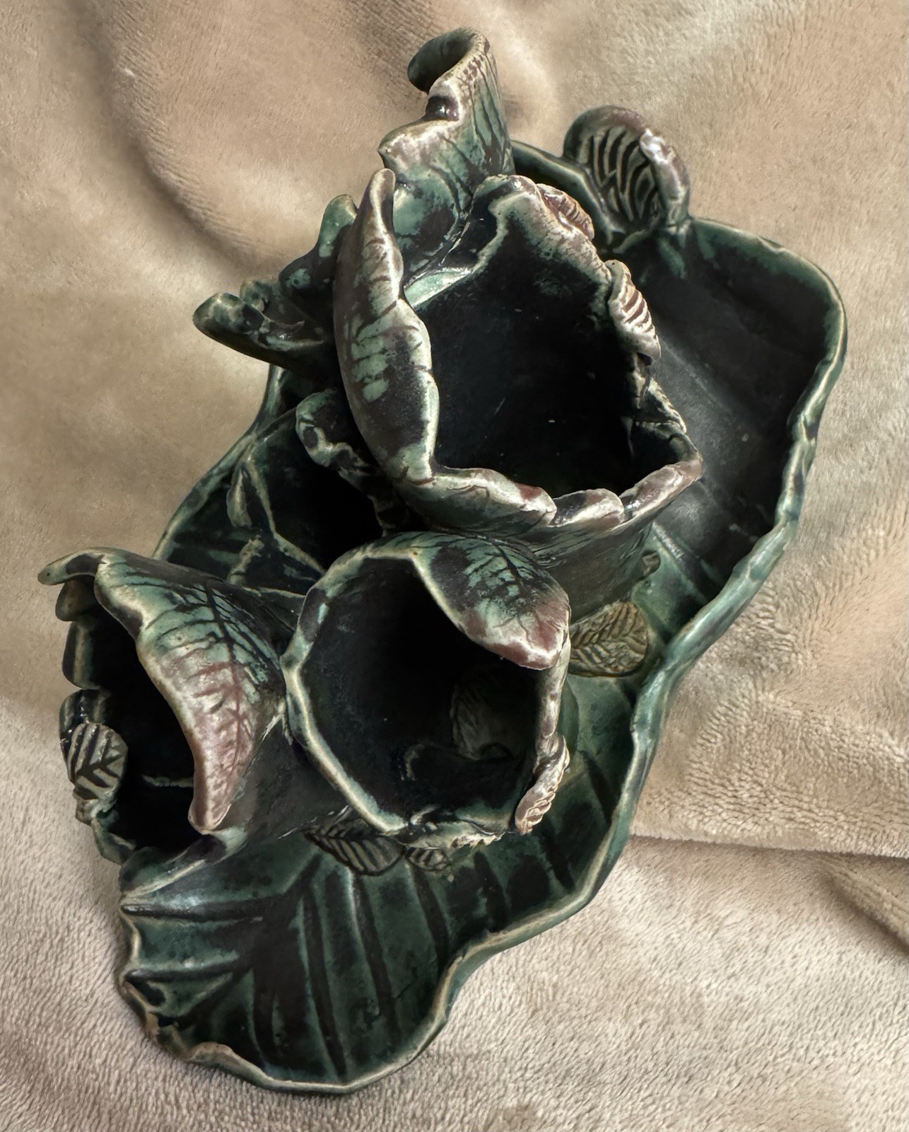 Botanical Earthy Living Goddess Clay Art Signed Leaves Nature Vases Vessel Boho