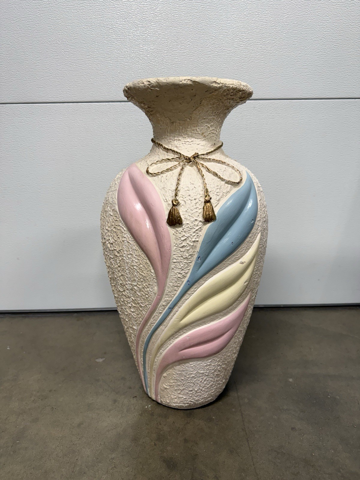 Large Textured Post Modern Ceramic Vase, Pastel Abstract Design