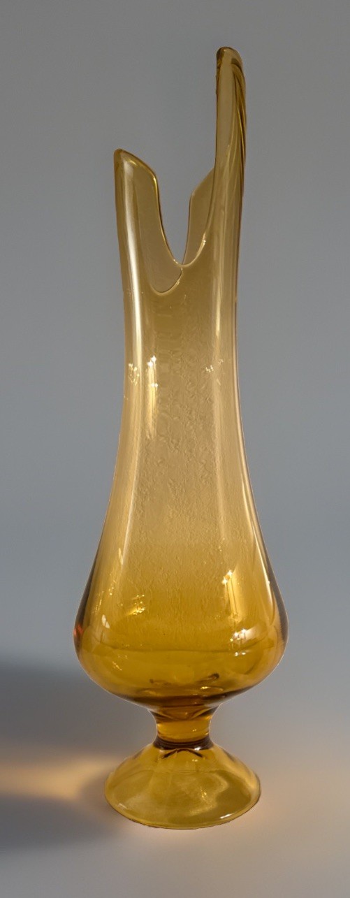 LE Smith Amber 19” Mid Century Swung Vase