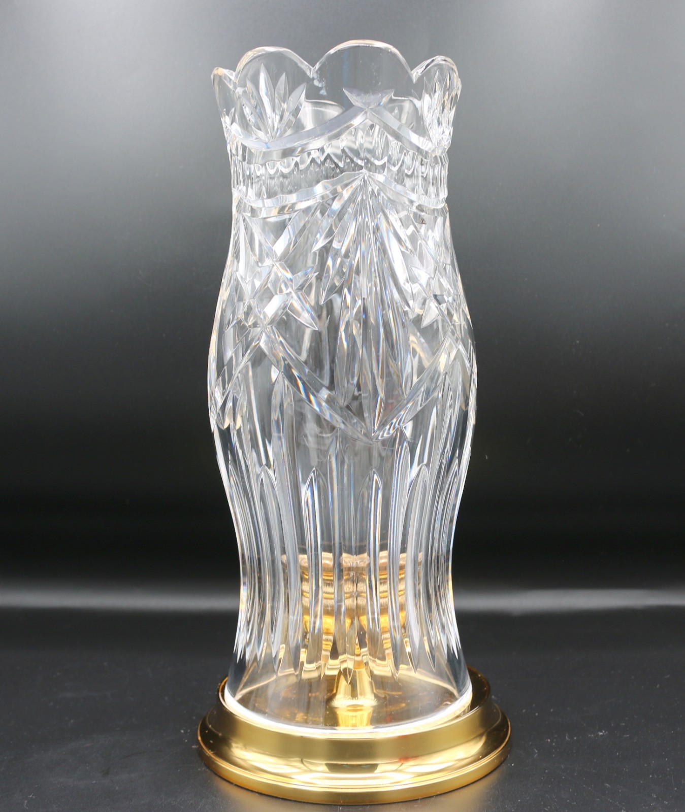 Waterford Crystal America’s Heritage Brass Base Hurricane Candle Lamp 12.25″