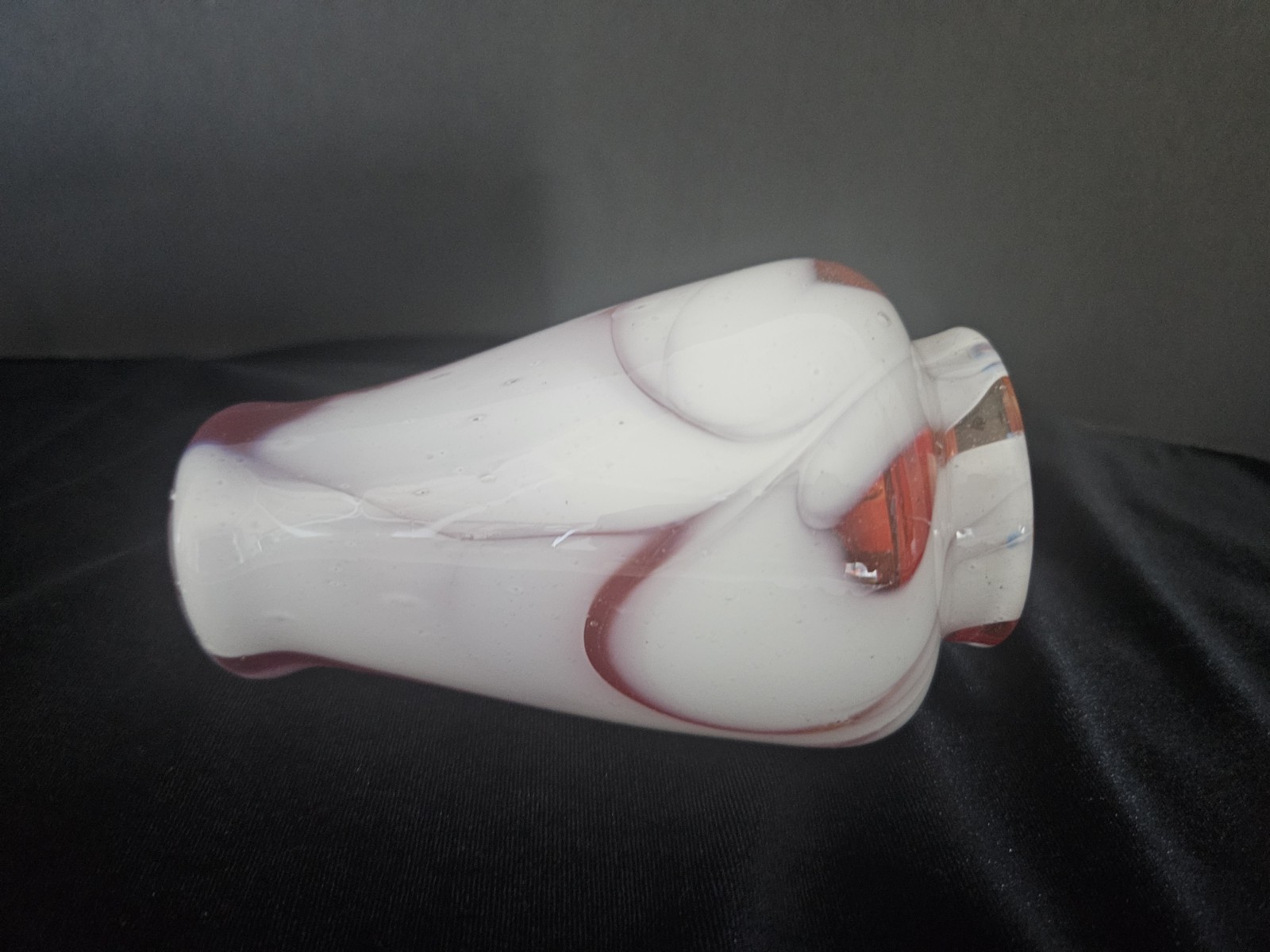 Red And White swirled Small Art Glass Vase 5 1/2 ” Tall