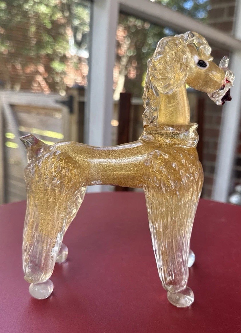 Vintage MURANO Clear Gold Aventurine Poodle Art Glass Sculpture – Broken READ