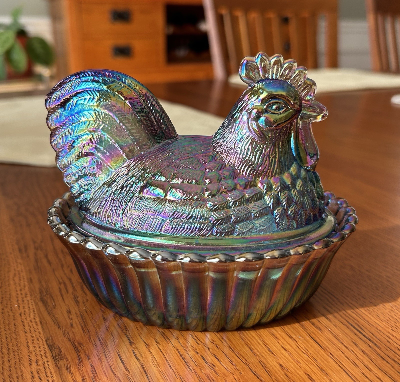 Westmoreland by Rosso Titanium Carnival Glass Hen on Nest