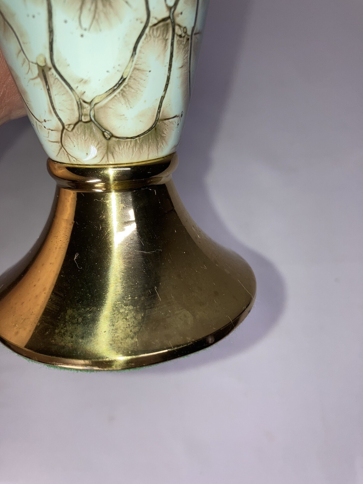 Vintage Delft Holland Brass & Enamel Pitcher 11” Tall Baby Blue