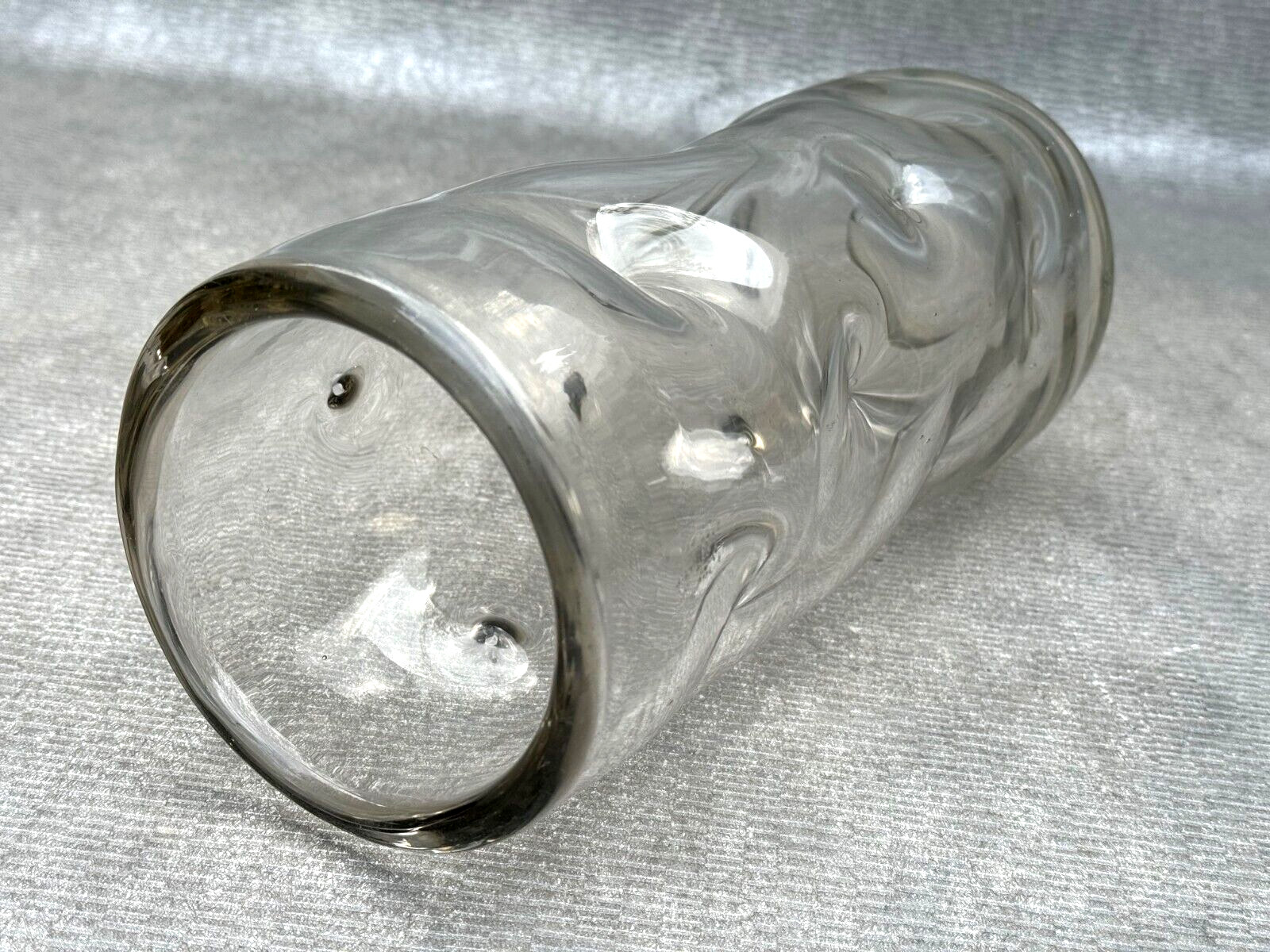 EXOTIC MID CENTURY HEAVY CLEAR ART GLASS VASE CURVED BENT DIMPLED DEPRESSIONS