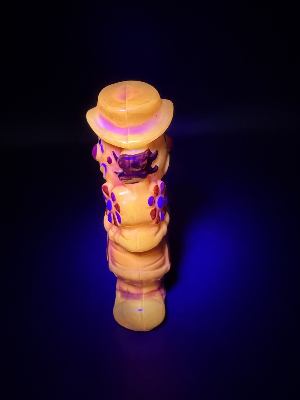 Vintage Boyd Glass Virgil Two Faced Happy Sad Clown Yellow Orange Slag UV GLOW!