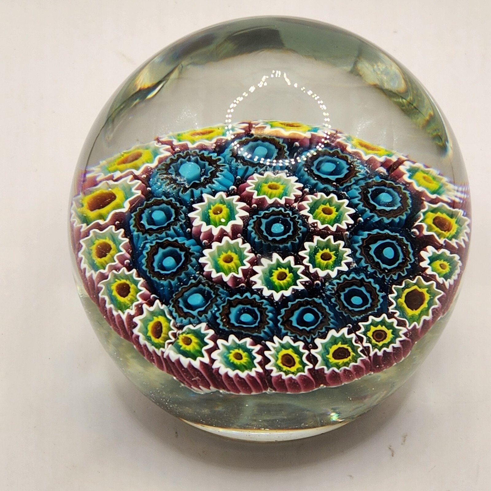 Murano Millefiori Paperweight Clear Bottom 2 7/8″