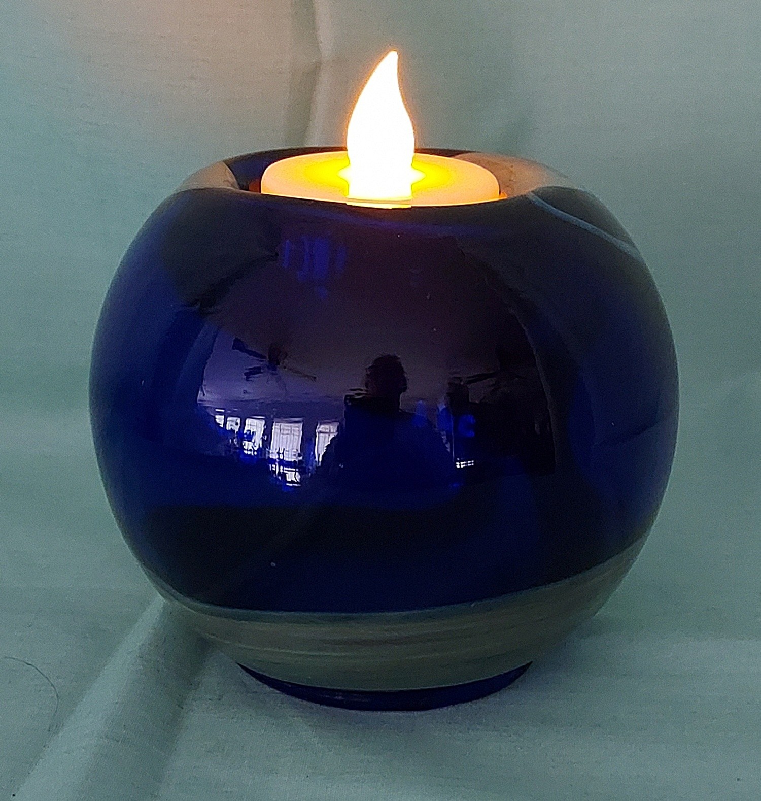 Ahmed Fouad Cobalt Blue/Gold Blown Glass Candleholder/Vase Egypt EUC